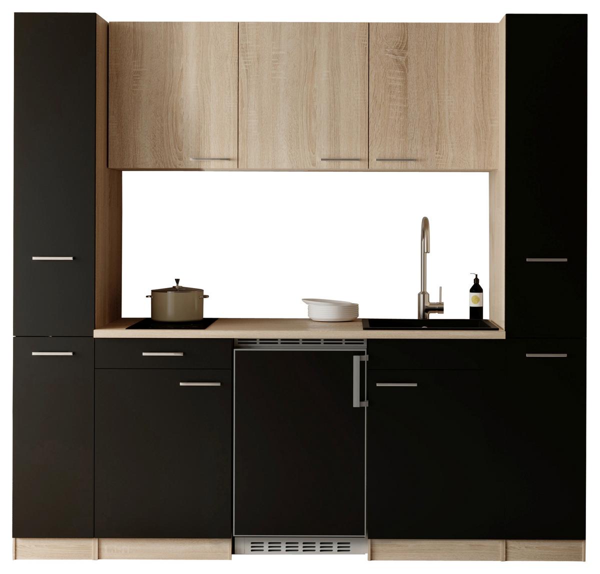 KÜCHENBLOCK Ingrid, Schwarz B: 210 cm - Eichefarben/Schwarz, Design, Holzwerkstoff (210cm) - Respekta