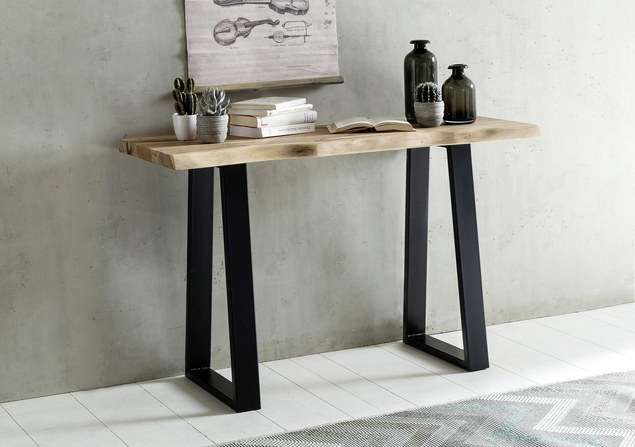 Stolek z masivního dřeva Gaya - černá/barvy akácie, Design, kov/dřevo (120/45/75cm) - MID.YOU