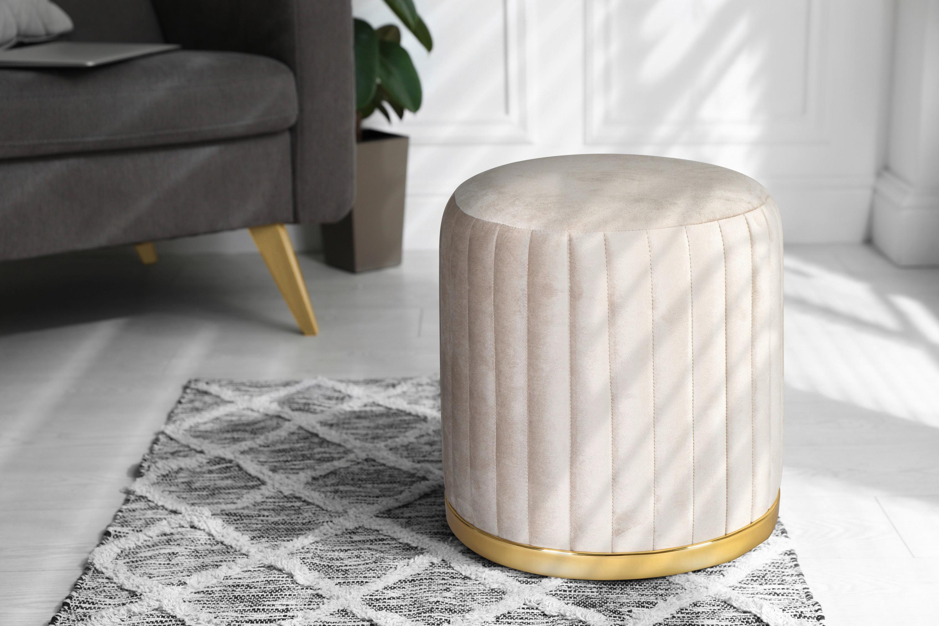 Hocker Doric 125 Goldfarben/Taupe D: 43 cm - Taupe/Goldfarben, Design, Textil (43/46cm) - Kayoom