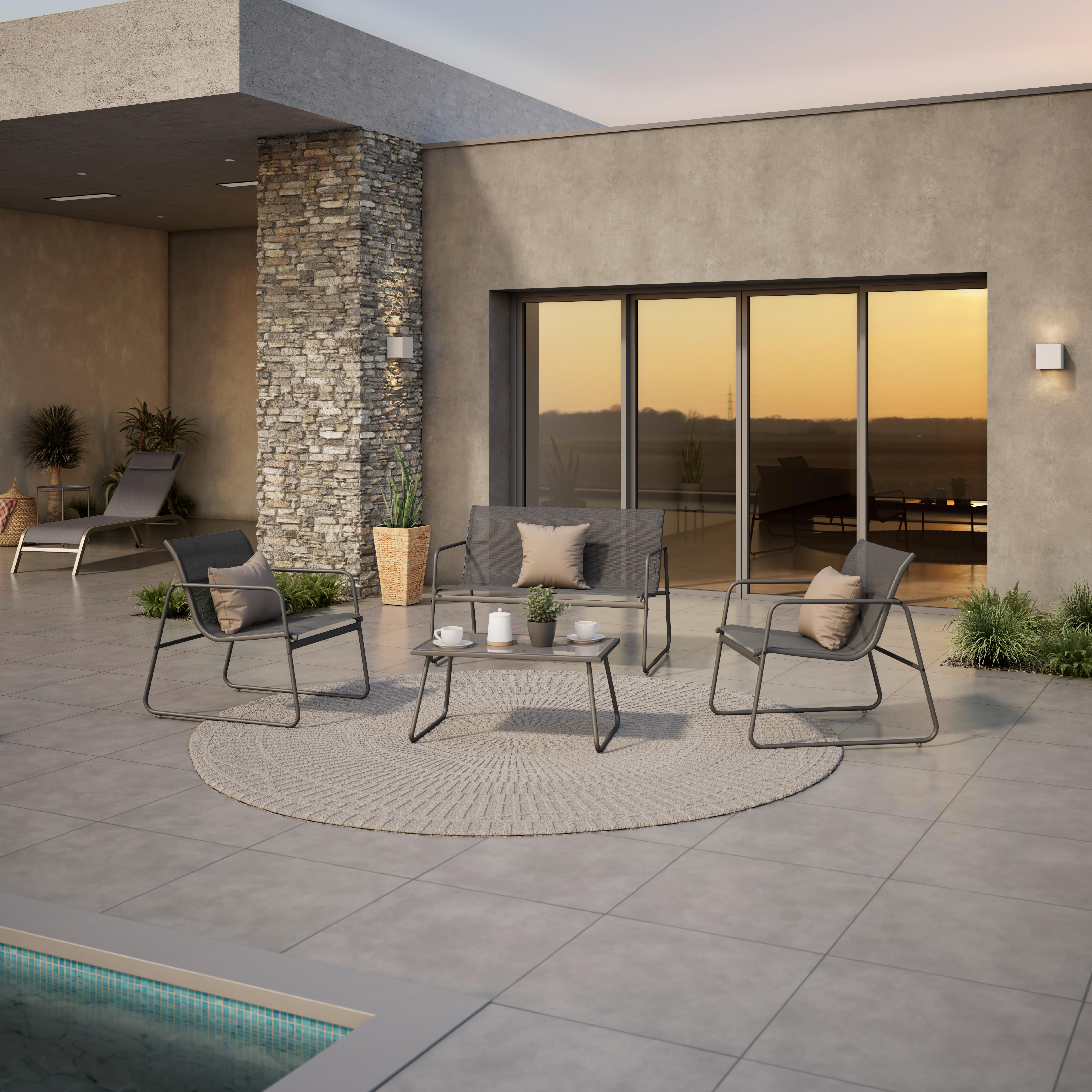 Loungegarnitur Porec Metall/Glas - Grau, MODERN, Glas/Textil - Luca Bessoni