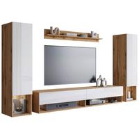 Wohnwand Eiche Wotan/Weiß 4--teilig. Amadeo II - Weiß Hochglanz/Eiche Wotan, Basics, Holzwerkstoff (245/130/32cm) - P & B