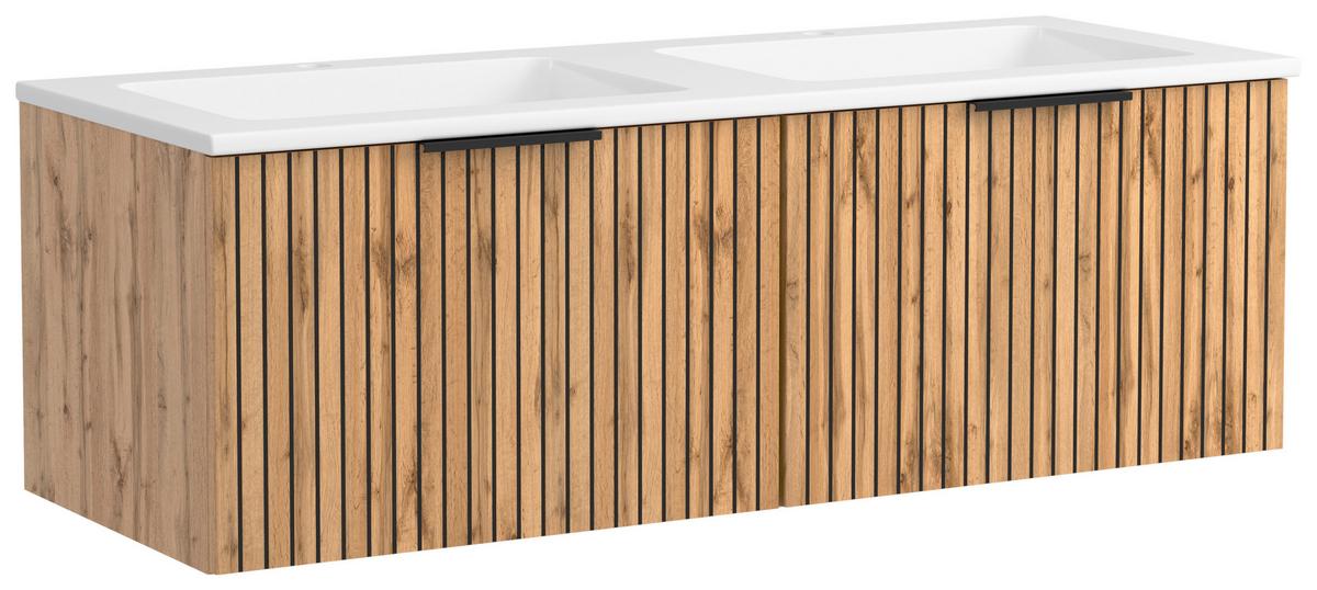 Waschbecken Mit Unterschrank Chester B: 120 Cm - Eiche Wotan/Schwarz, MODERN, Holzwerkstoff/Stein (120cm) - Held