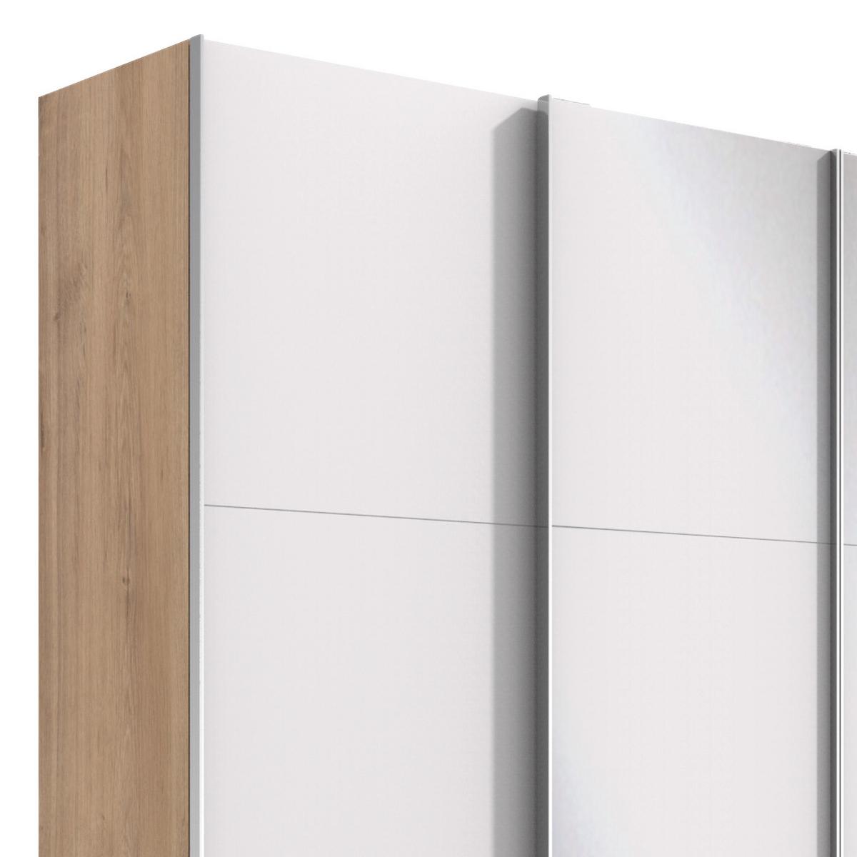 Schwebetürenschrank 350cm Level 36a, Weiß/eiche - Eichefarben/Weiß, Basics, Glas/Holzwerkstoff (350/216/65cm) - MID.YOU