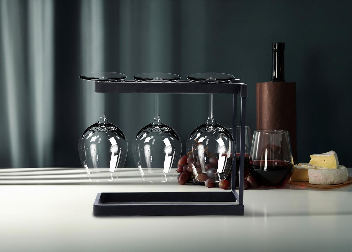 Weinglashalter Schwarz Edelstahl, Spülmaschienenfest - Schwarz, Basics, Naturmaterialien/Metall (28/24/13cm) - HAPPY SINKS