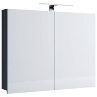Spiegelschrank Badinos mit Led 2-Türig BxHxT: 60x59,2x12 cm - Schwarz, MODERN, Glas/Holzwerkstoff (80/59,2/12cm) - MID.YOU
