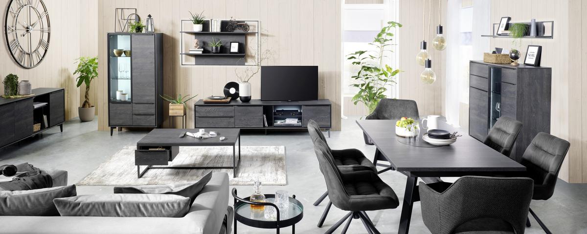 VITRÍNA AARHUS - černá/antracitová, Moderní, kov/kompozitní dřevo (73/159/40cm) - Premium Living