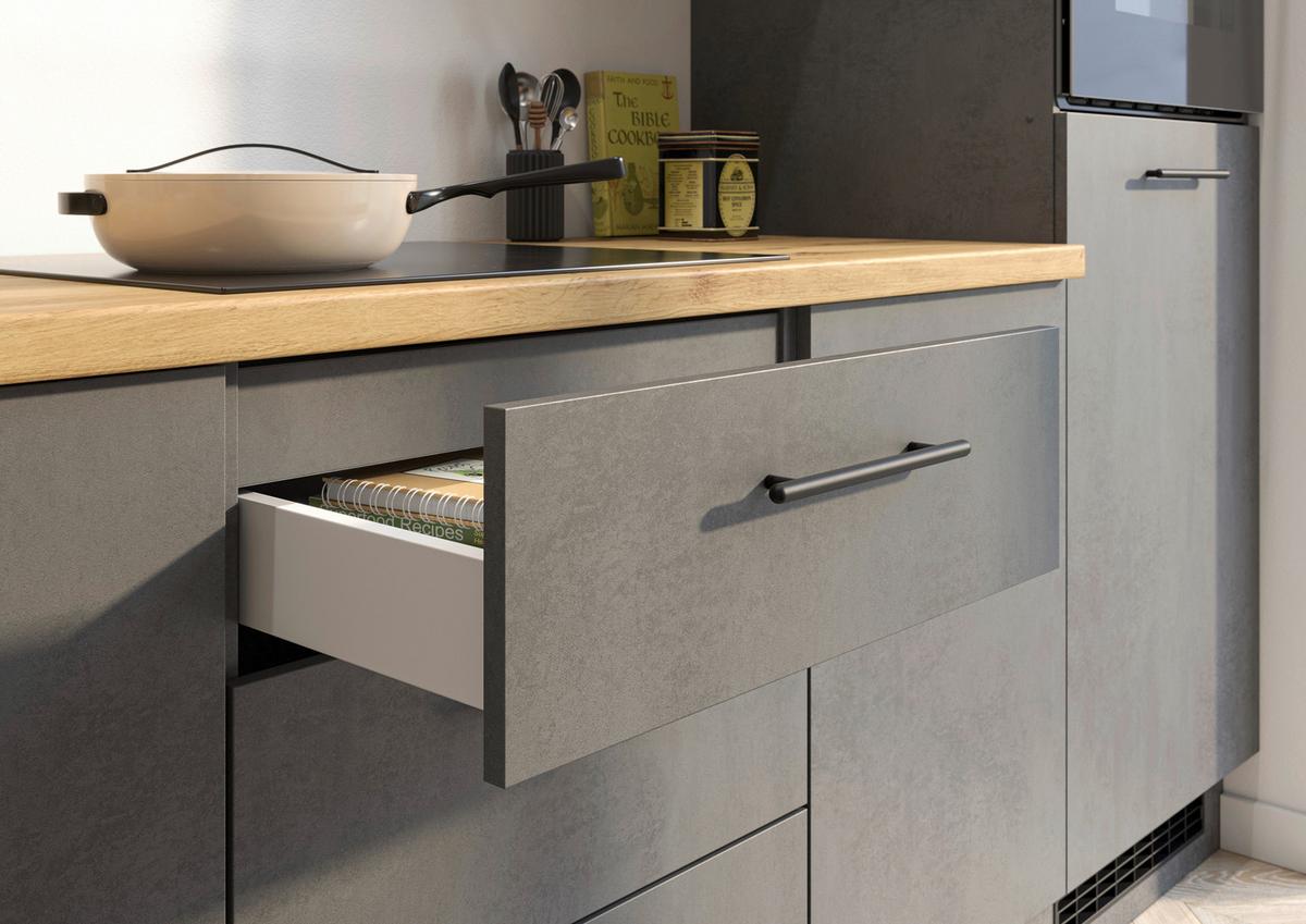 Küchenblock Capri D. Grau/Eiche Dekor B: 280 cm - Dunkelgrau/Eiche Artisan, Basics, Glas/Holzwerkstoff (280cm) - MID.YOU