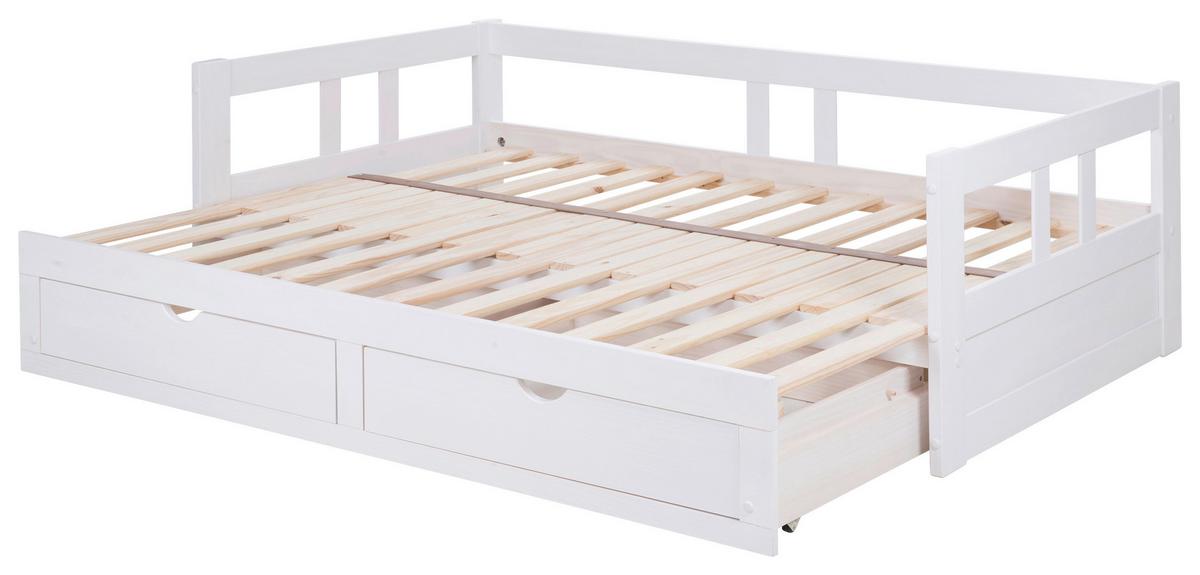 Ausziehbett Mit Lattenrost 205,5x100 Cm Livio Weiß - Weiß/Naturfarben, ROMANTIK / LANDHAUS, Holz/Holzwerkstoff (90/200cm) - MID.YOU