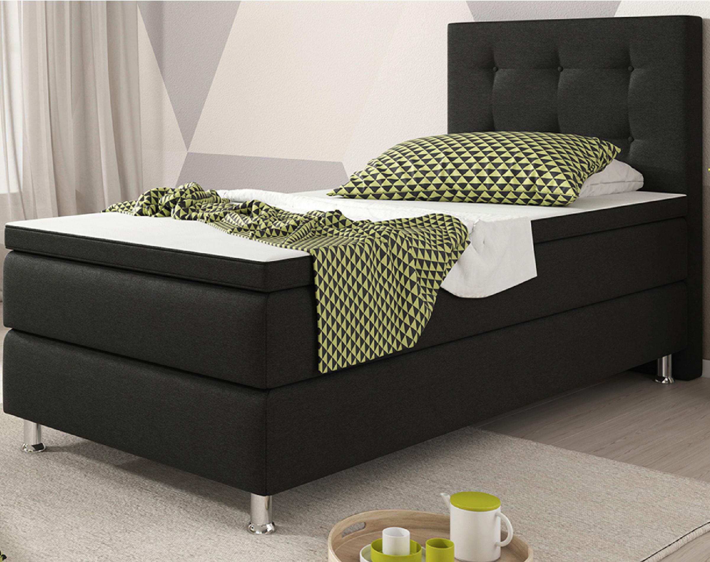 Boxspringbett Mit Topper / Matratze 90x200 Cm Köln - Silberfarben/Schwarz, KONVENTIONELL, Textil (90/115/210cm) - MID.YOU