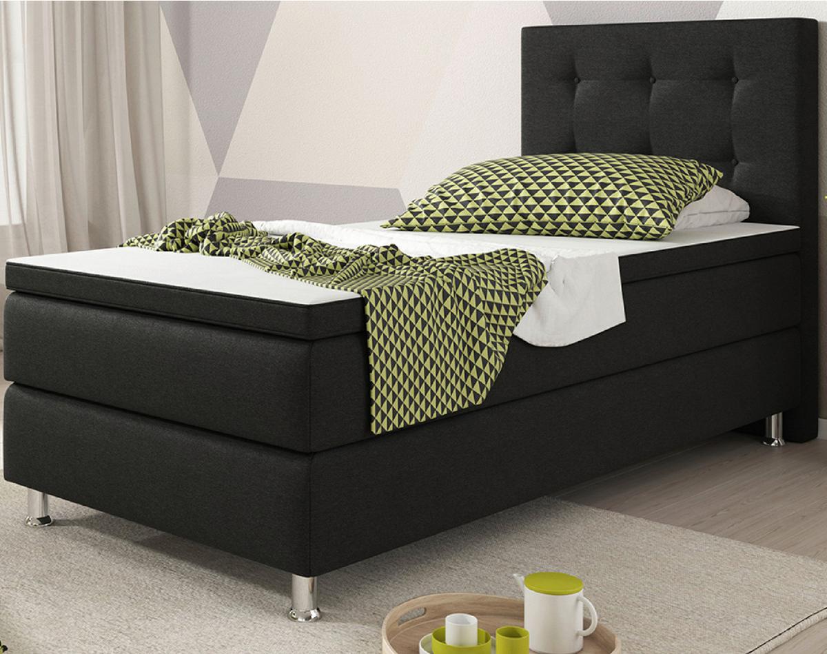 Boxspringbett Mit Topper / Matratze 90x200 Cm Köln - Silberfarben/Schwarz, KONVENTIONELL, Textil (90/115/210cm) - MID.YOU