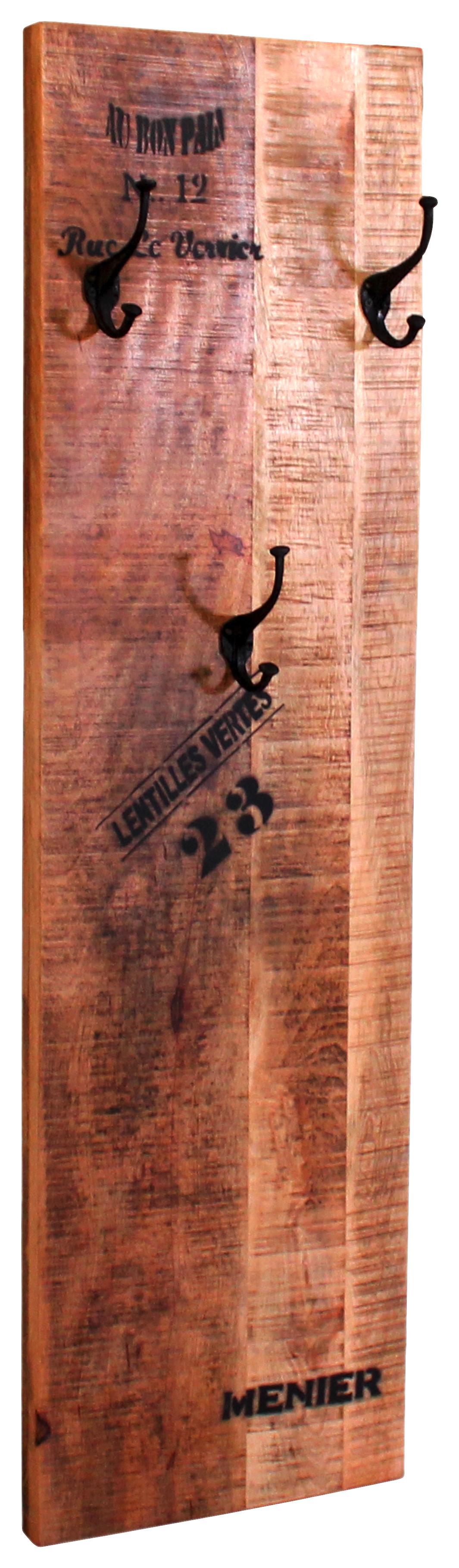 Wandgarderobe Brion B: 35 cm Mangoholz - Schwarz/Naturfarben, Basics, Holz (35/110/3cm)