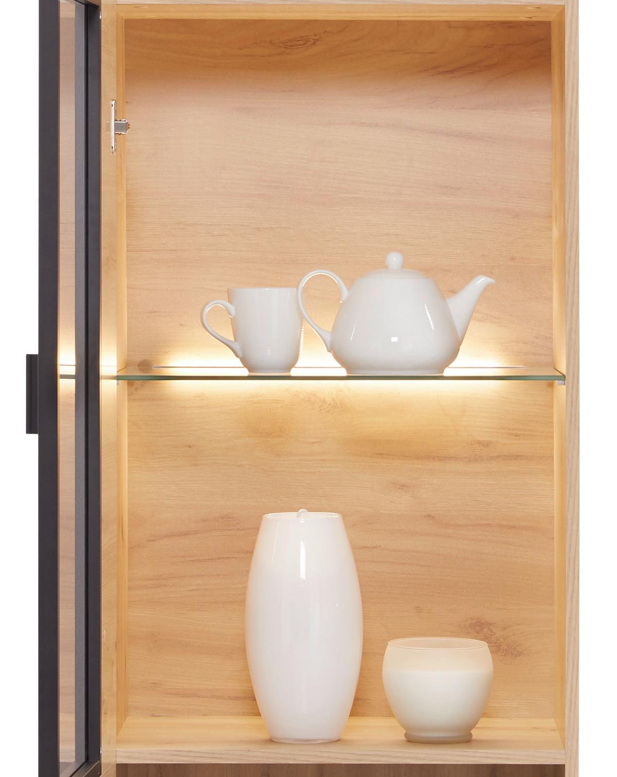 Vitrine Tonale B: 56 Cm, Eiche Dekor/grau - Eichefarben/Schwarz, MODERN, Glas/Holzwerkstoff (56/207,6/40cm)