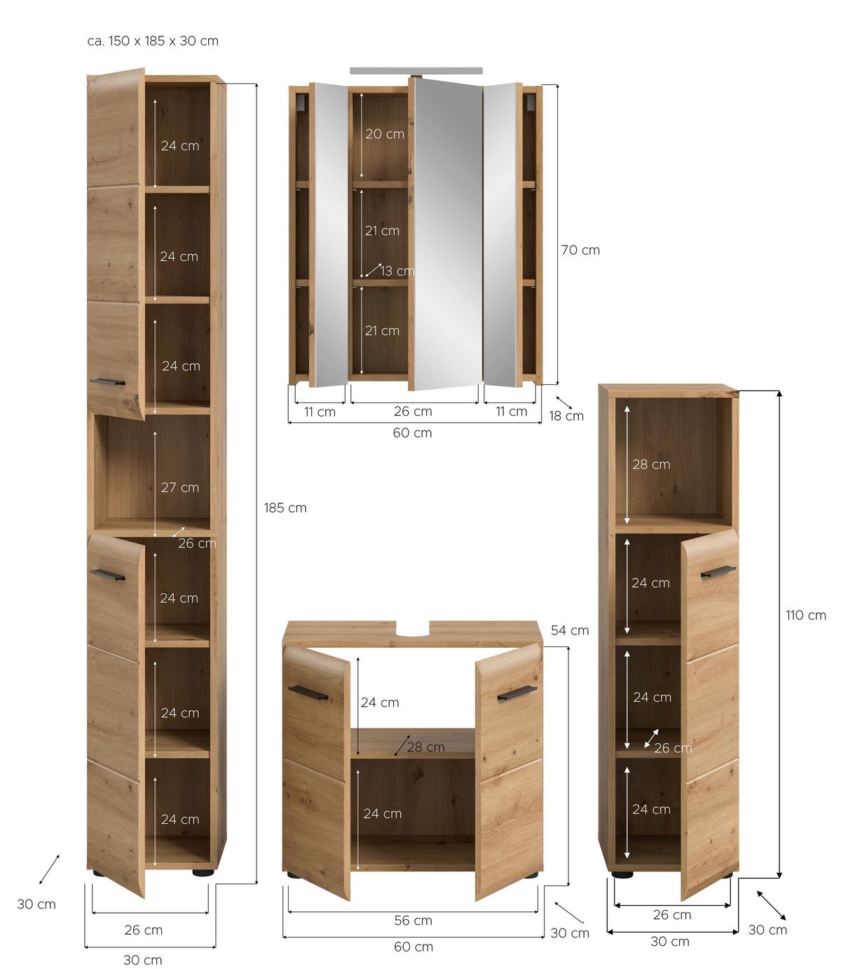 Badezimmer Ice Eiche Artisan Dekor B: 120cm - Schwarz/Eiche Artisan, Basics, Holzwerkstoff (120cm) - MID.YOU