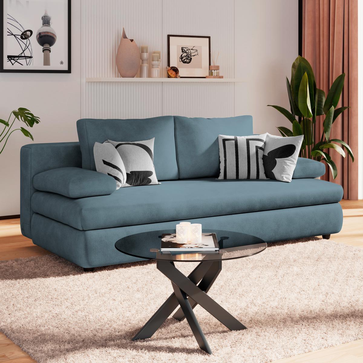 Schlafsofa Oslo Türkis, Lf: 200x140 cm - Türkis, Trend, Holz/Kunststoff (205/72/100cm)