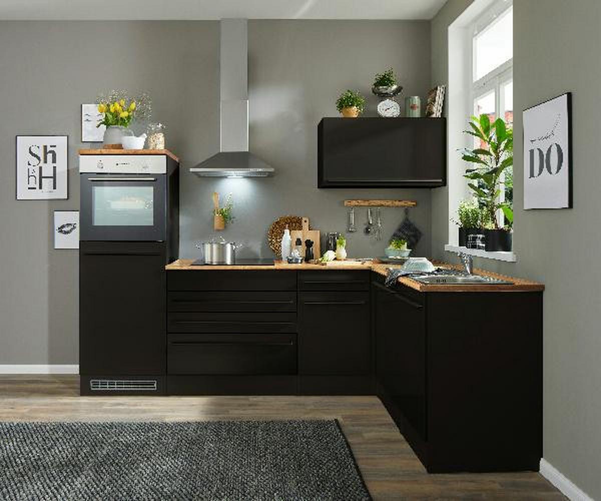 Eckküche Jazz 6 Schwarz mit E-Geräten - Eichefarben/Schwarz, Basics, Holzwerkstoff (260/175cm) - MID.YOU