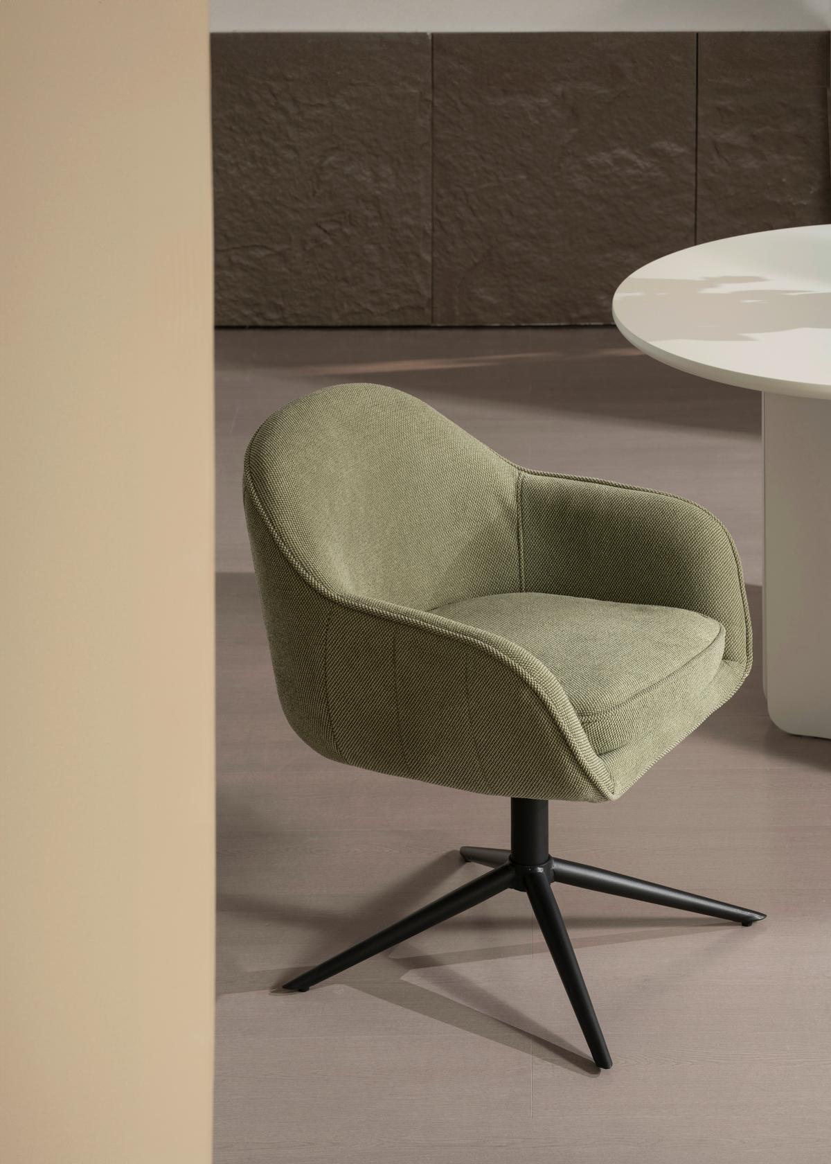 Armlehnstuhl Amara Leinenoptik Grün, B: 60 Cm - Schwarz/Grün, KONVENTIONELL, Holz/Textil (60/81/62cm) - MID.YOU