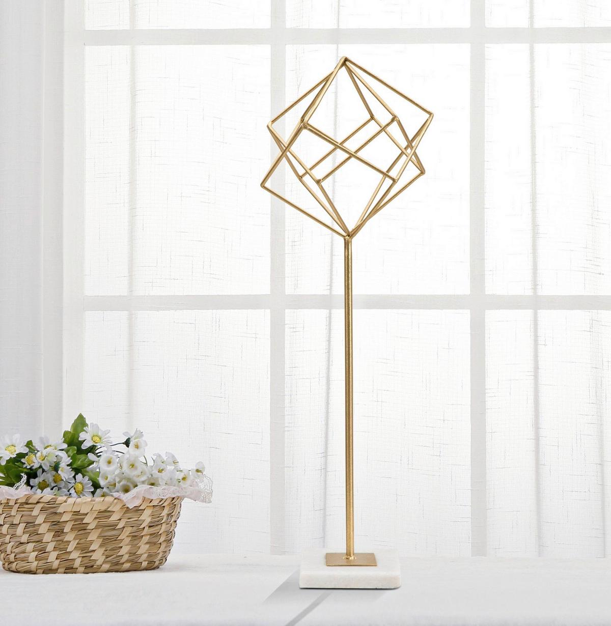 Skulptur Decor Cube Weiß, Goldfarben, H: 52,5 Cm - Goldfarben/Weiß, Basics, Stein/Metall (16/52.5/18cm)