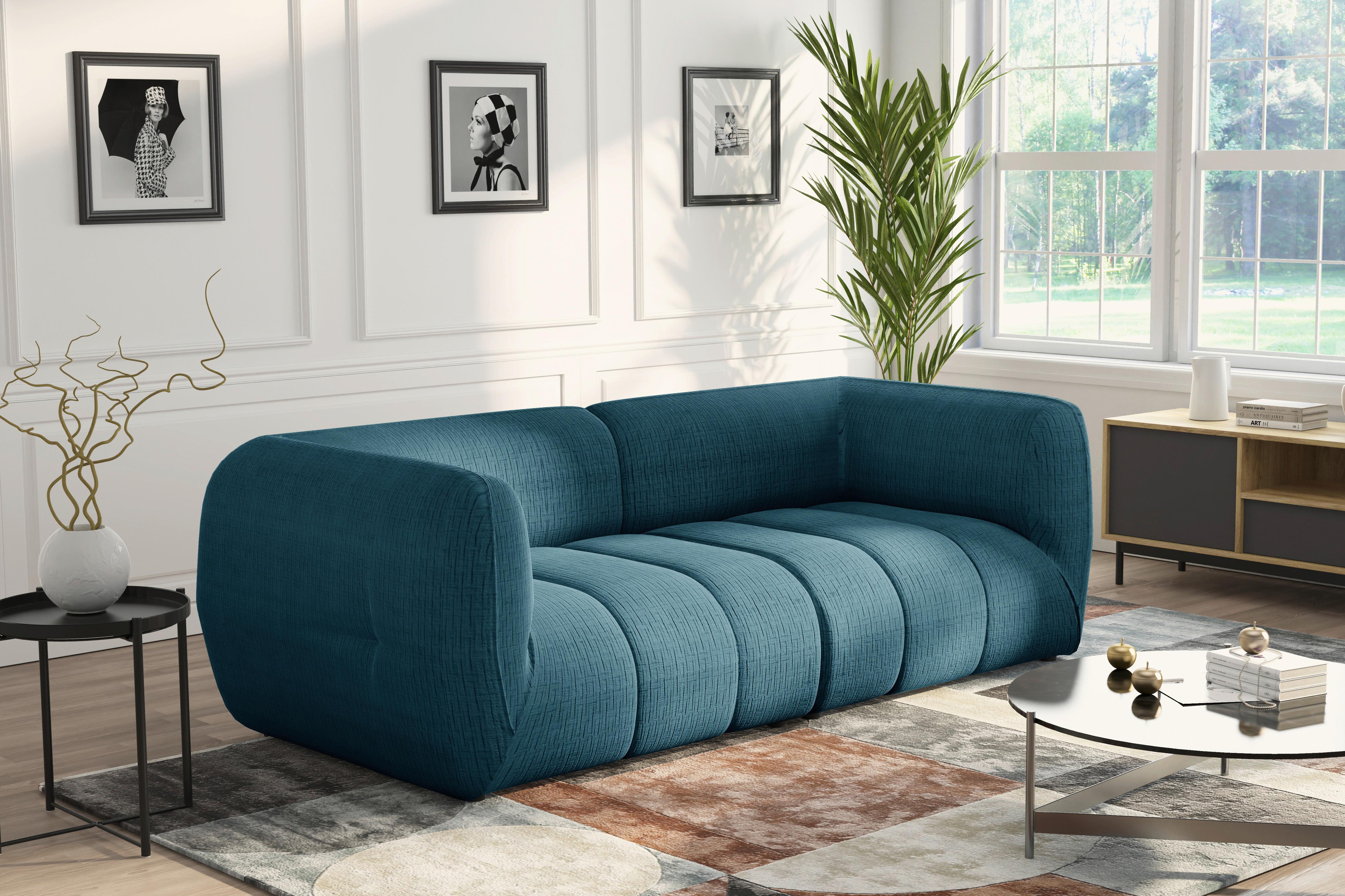 Sofa Laos Petrol/Schwarz, 240 cm - Petrol/Schwarz, Design, Textil (240/80/95cm) - MID.YOU