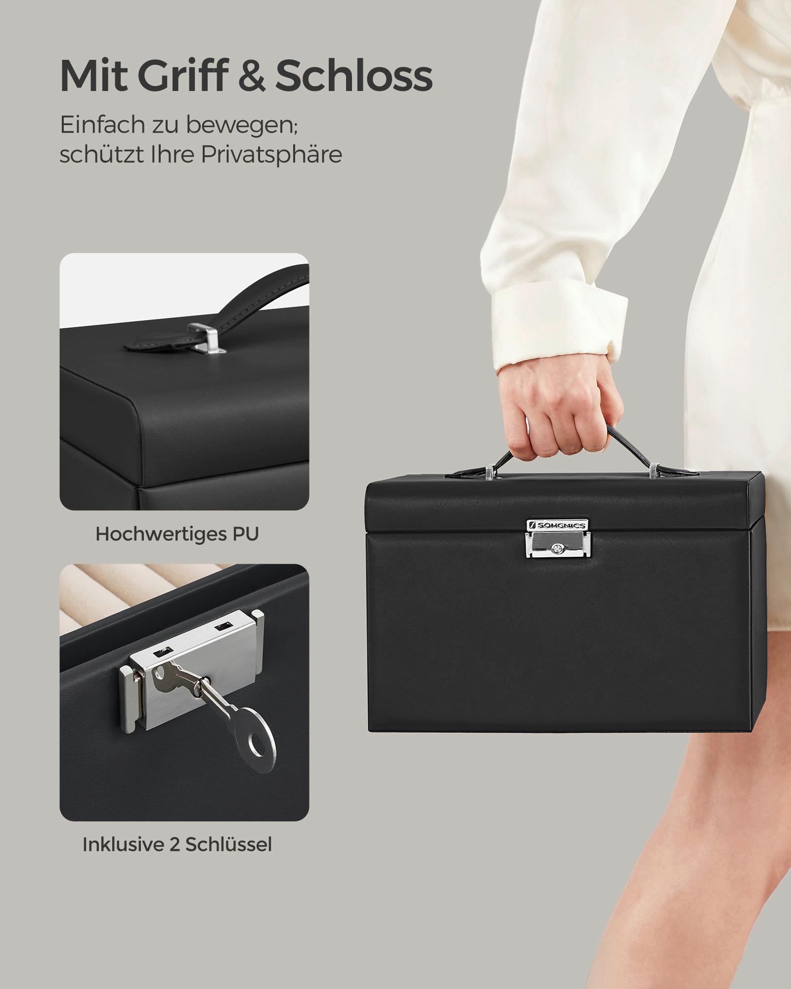 Schmuckkästchen Schwarz B: 26 cm - Schwarz, LIFESTYLE, Leder/Holzwerkstoff (26/17,4/18,2cm)