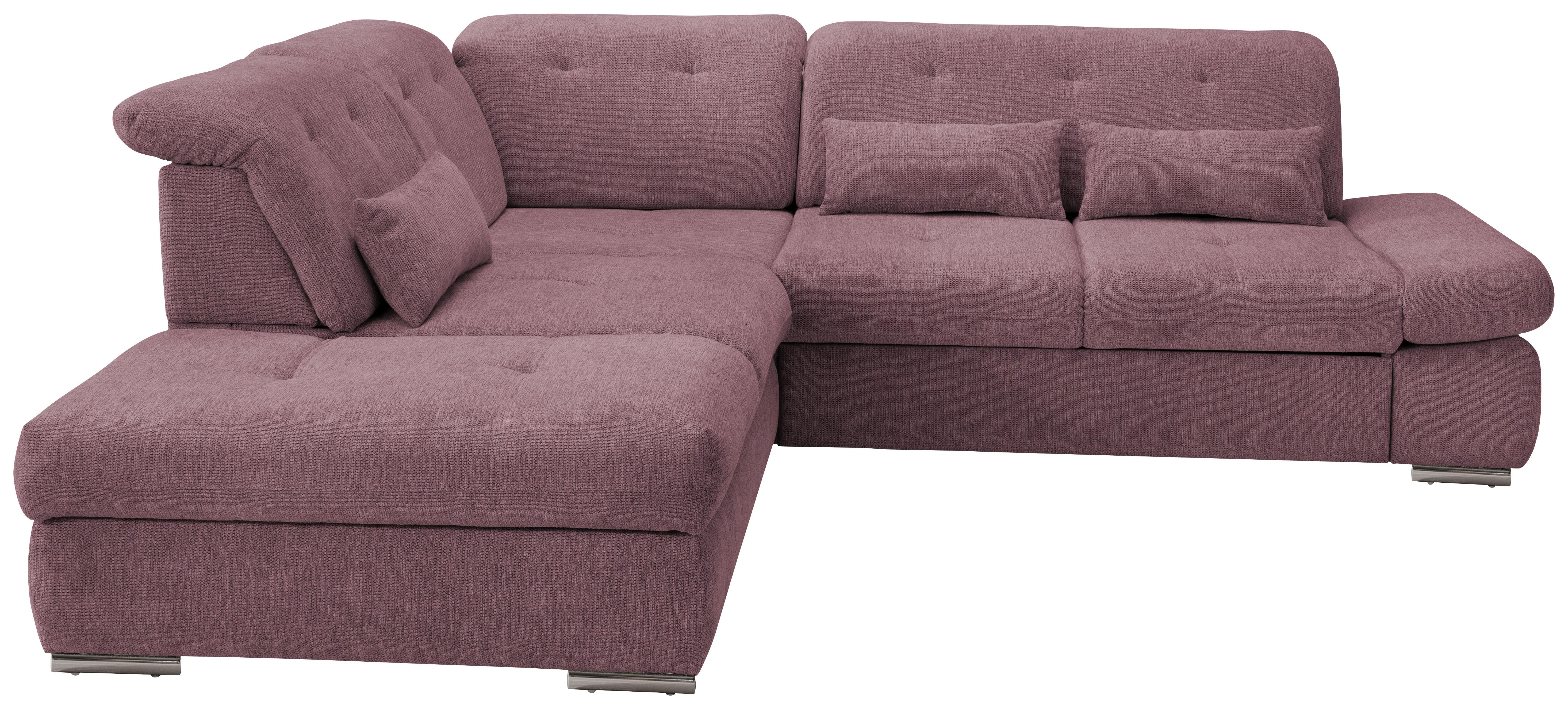 Ecksofa mit Schlaffunktion Dalida Brombeere Chenille - Chromfarben/Brombeere, Design, Textil (254/280cm) - Livetastic