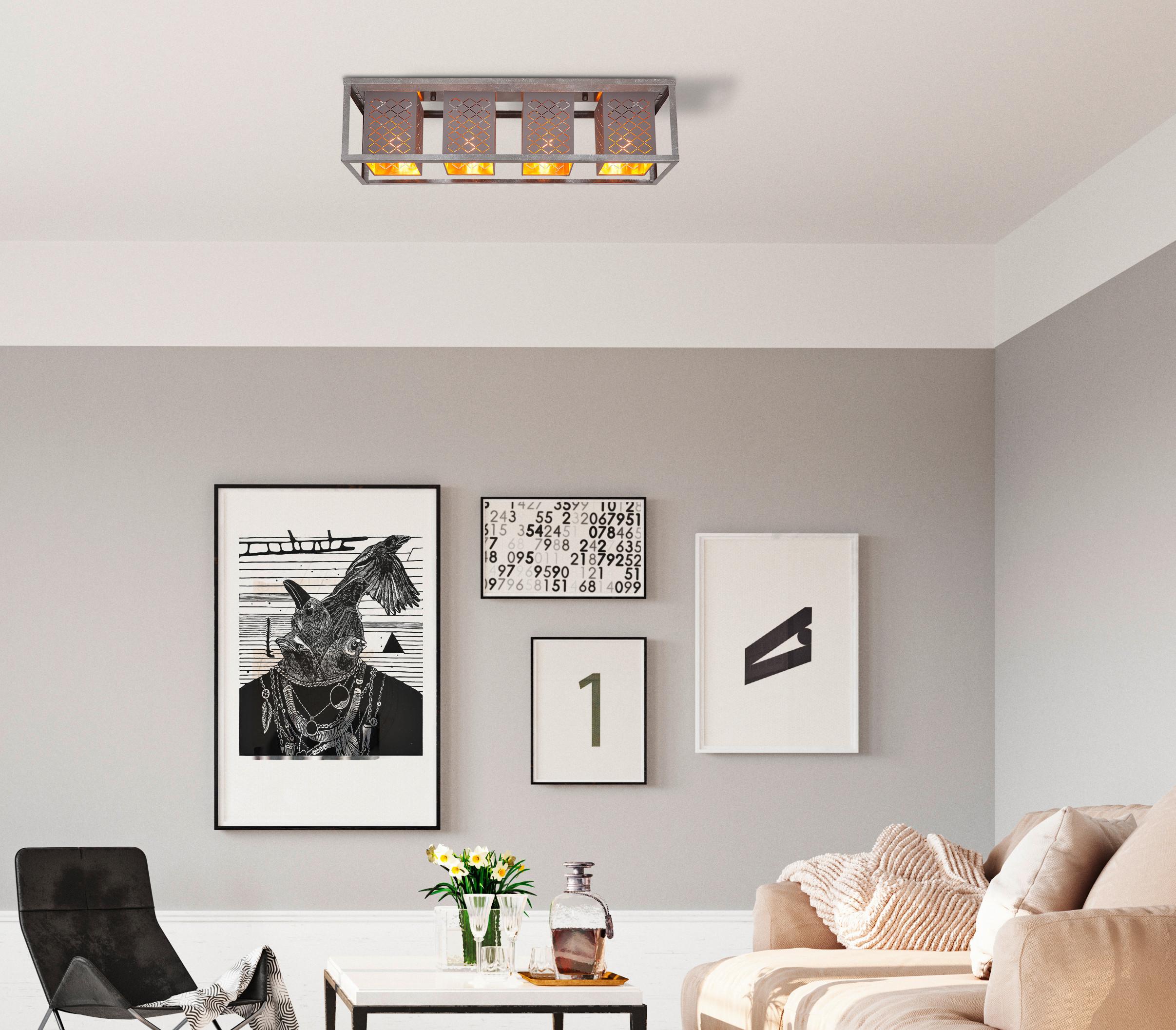 Deckenleuchte Thomas L: 75 cm 4-Flammig - Silberfarben/Goldfarben, Design, Textil/Metall (75/20/22,5cm) - Globo