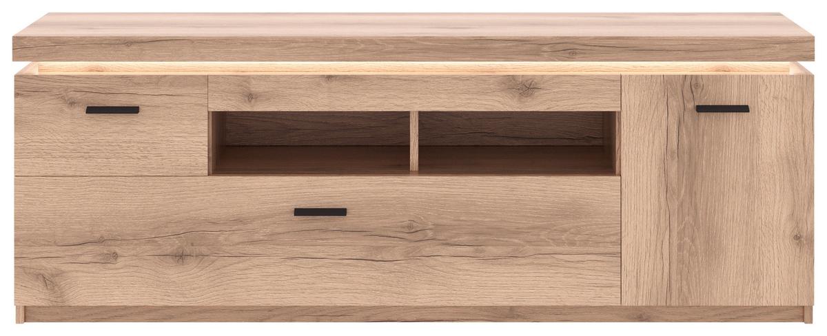 Wohnkombination Modern 4 -Teilig. mit Led Vanvouver, Eiche Dekor - Eichefarben, MODERN, Glas/Holzwerkstoff (342/198/44cm)