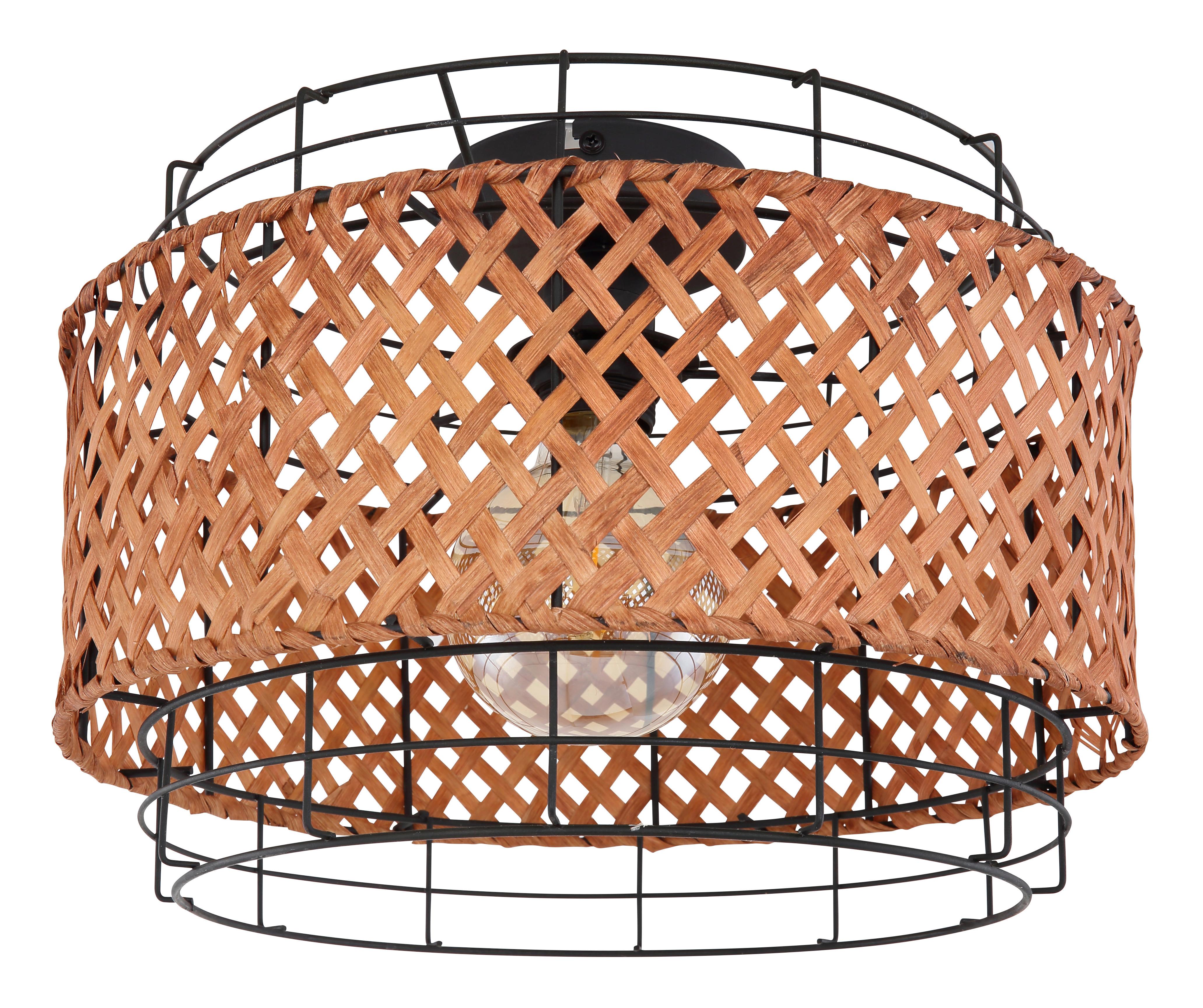 Deckenleuchte Ø 35 cm 1-Flammig Aus Bambus Rund - Dunkelbraun/Schwarz, Natur, Naturmaterialien/Metall (35/24,5cm) - Globo