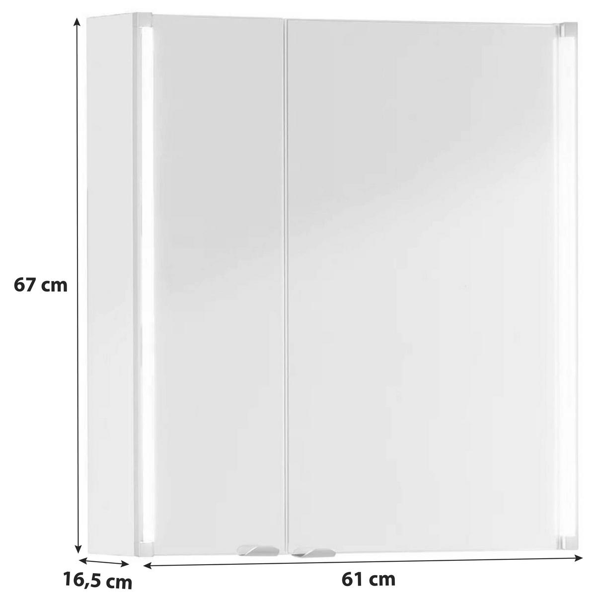 Spiegelschrank Led-line 2-Türig Bxhxt: 61x67x16,5cm Weiß - Weiß, MODERN, Glas/Holzwerkstoff (61/67/16,5cm) - MID.YOU