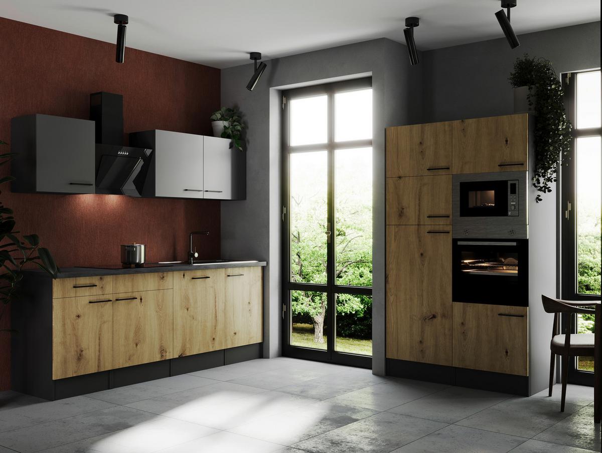 Küchenblock Oliver Artisan Dekor, Grau B: 340 cm - Eiche Artisan/Grau, Design, Holzwerkstoff (340cm) - Respekta
