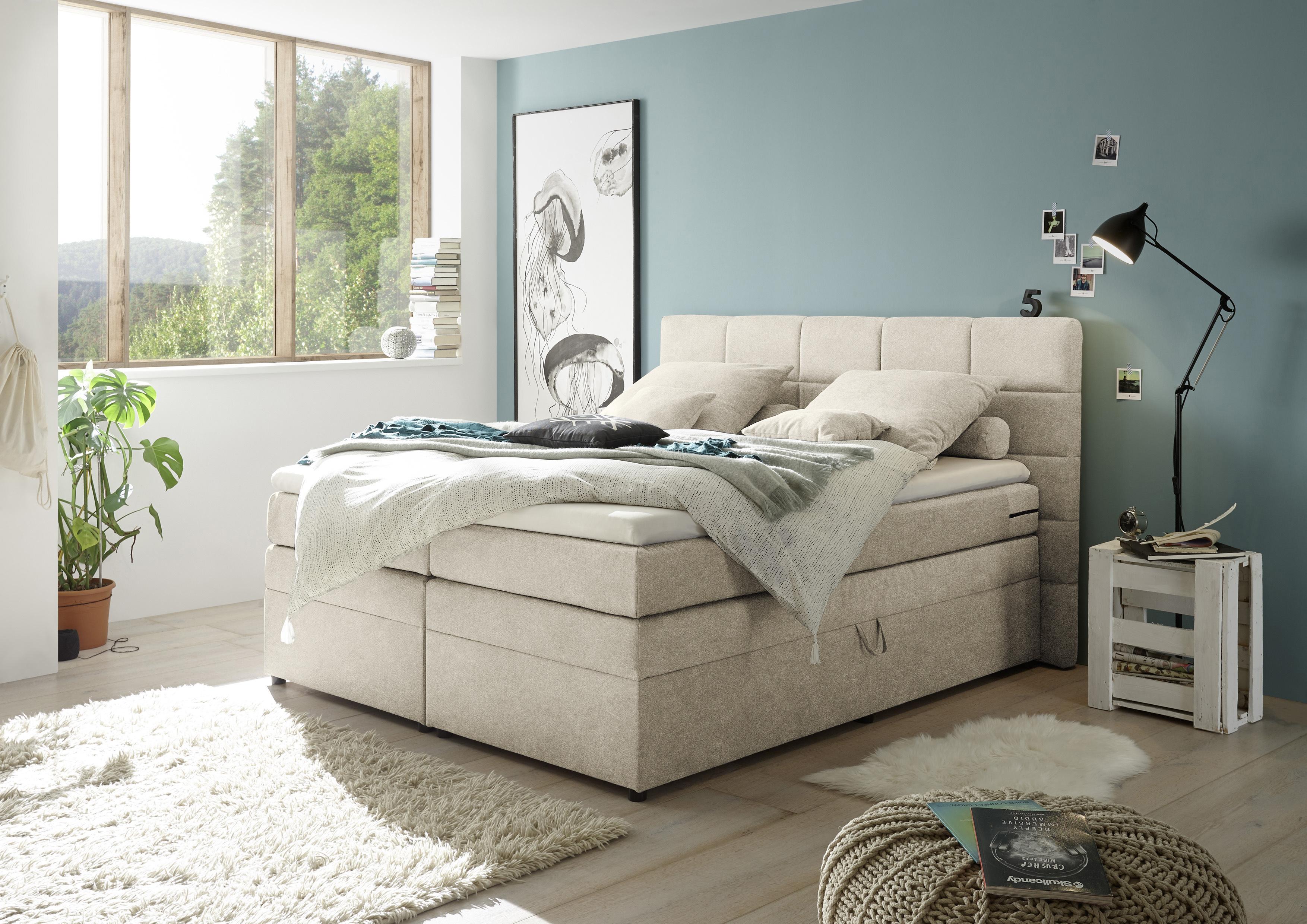 Boxspringbett mit Topper & Bettkasten 180x200 Tacoma 3 - Sandfarben, KONVENTIONELL, Kunststoff/Textil (180/200cm) - MID.YOU