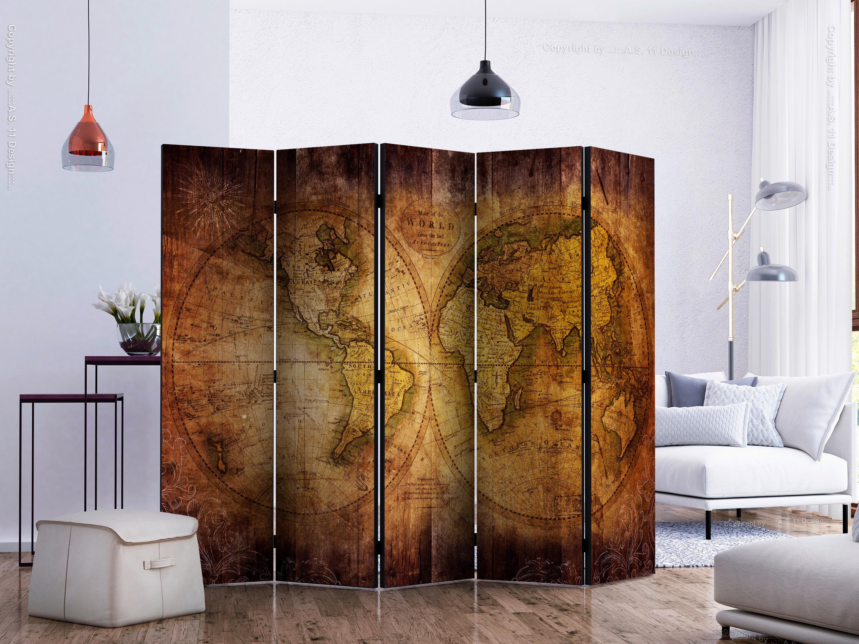 Paravent Braun Cognac B: 225 Cm - Cognac/Braun, Basics, Holz/Textil (225/172/3cm) - artgeist