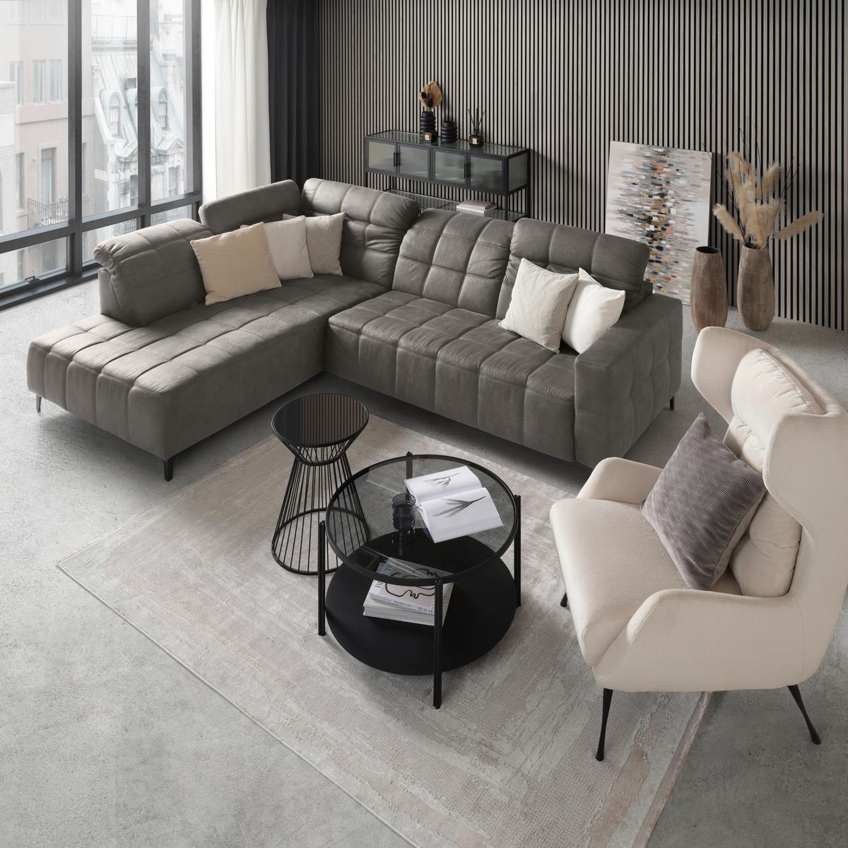 Rohová sedačka PANAMA, ľavá, sivobéžová - čierna/sivobéžová, Konventionell, kov/textil (216/89-102/304cm) - Premium Living