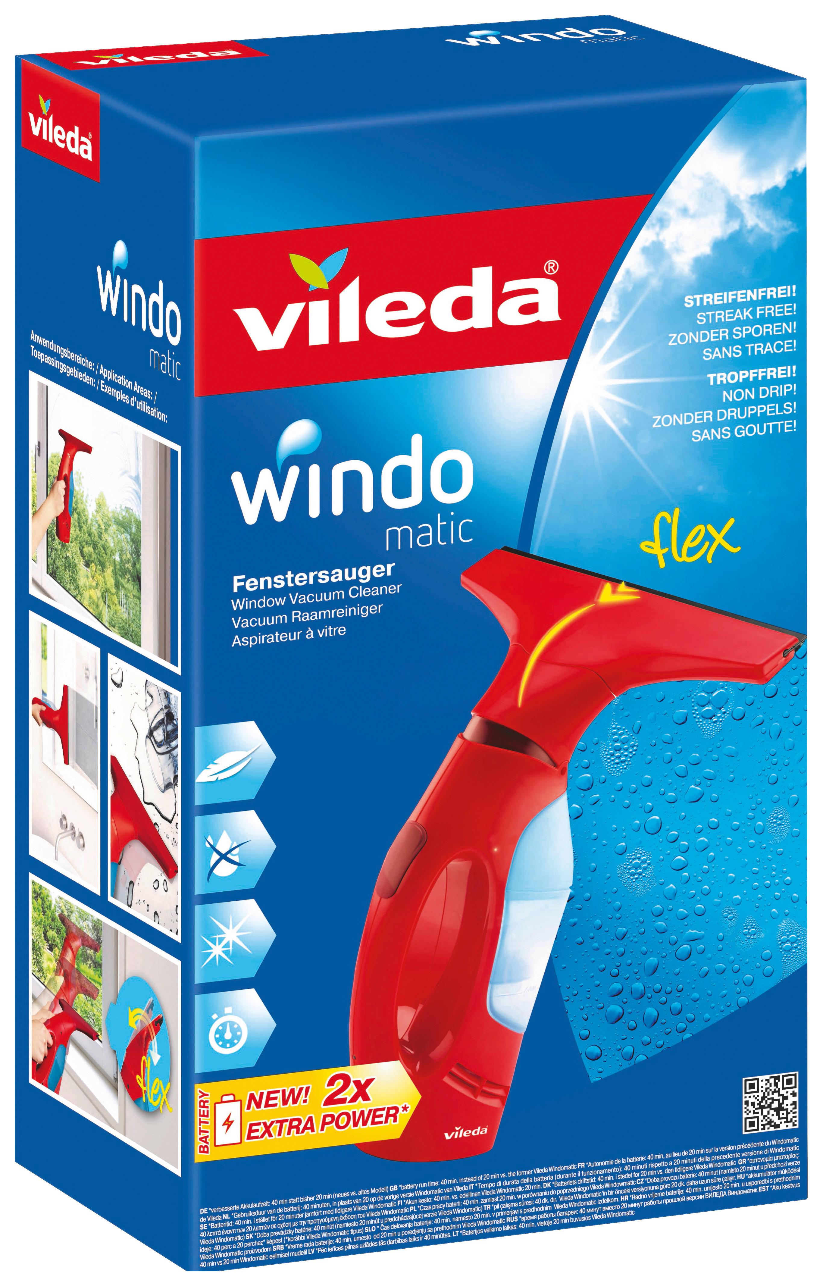 Fenstersauger Windomatic Laufzeit 40 Min, 2 Stufen - Blau/Rot, Basics, Kunststoff (27/34/12cm) - Vileda