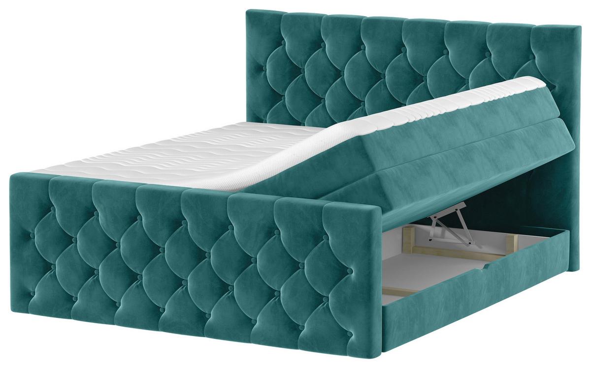 Boxspringbett Swing 9 Petrol 180x200 cm H2 - Beige/Petrol, ROMANTIK / LANDHAUS, Textil (180/200cm) - James Wood
