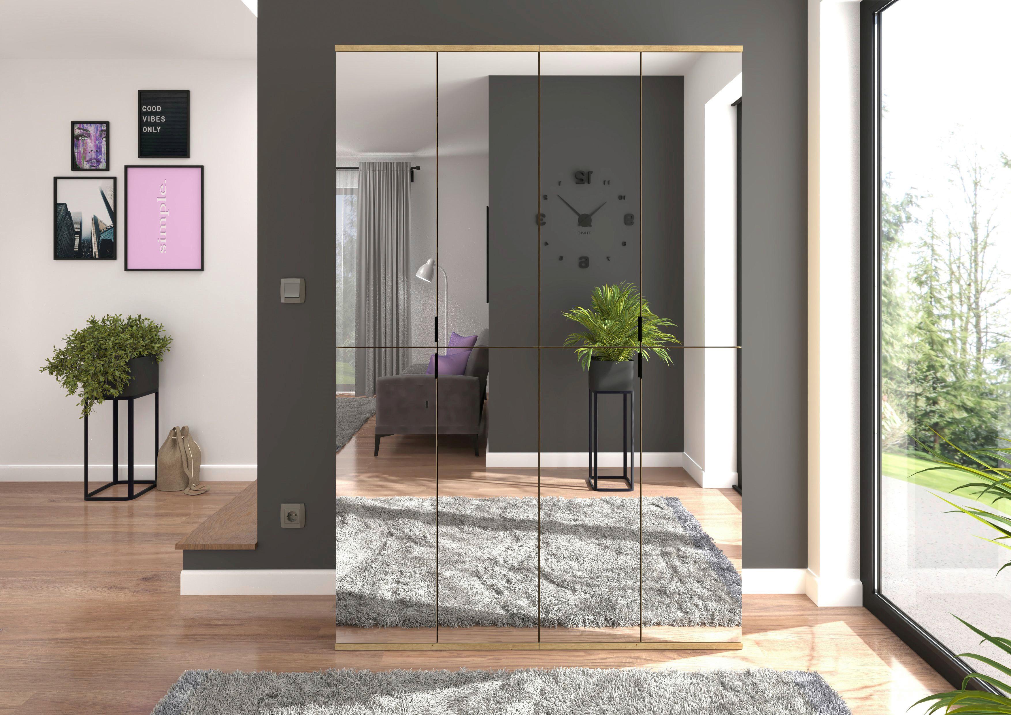 Garderobenschrank Projekt X Eiche//spiegel B: 122 Cm - KONVENTIONELL, Glas/Holzwerkstoff (122/193/34cm) - MID.YOU