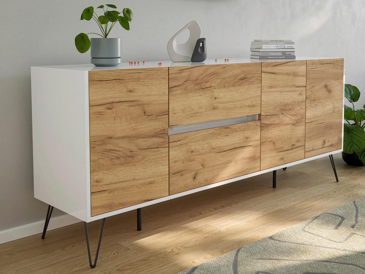 Sideboard Posseik Industrial Eichefarben/weiß B: 177 Cm - Eichefarben/Weiß Hochglanz, Design, Holzwerkstoff (177/75,8/42cm) - P & B