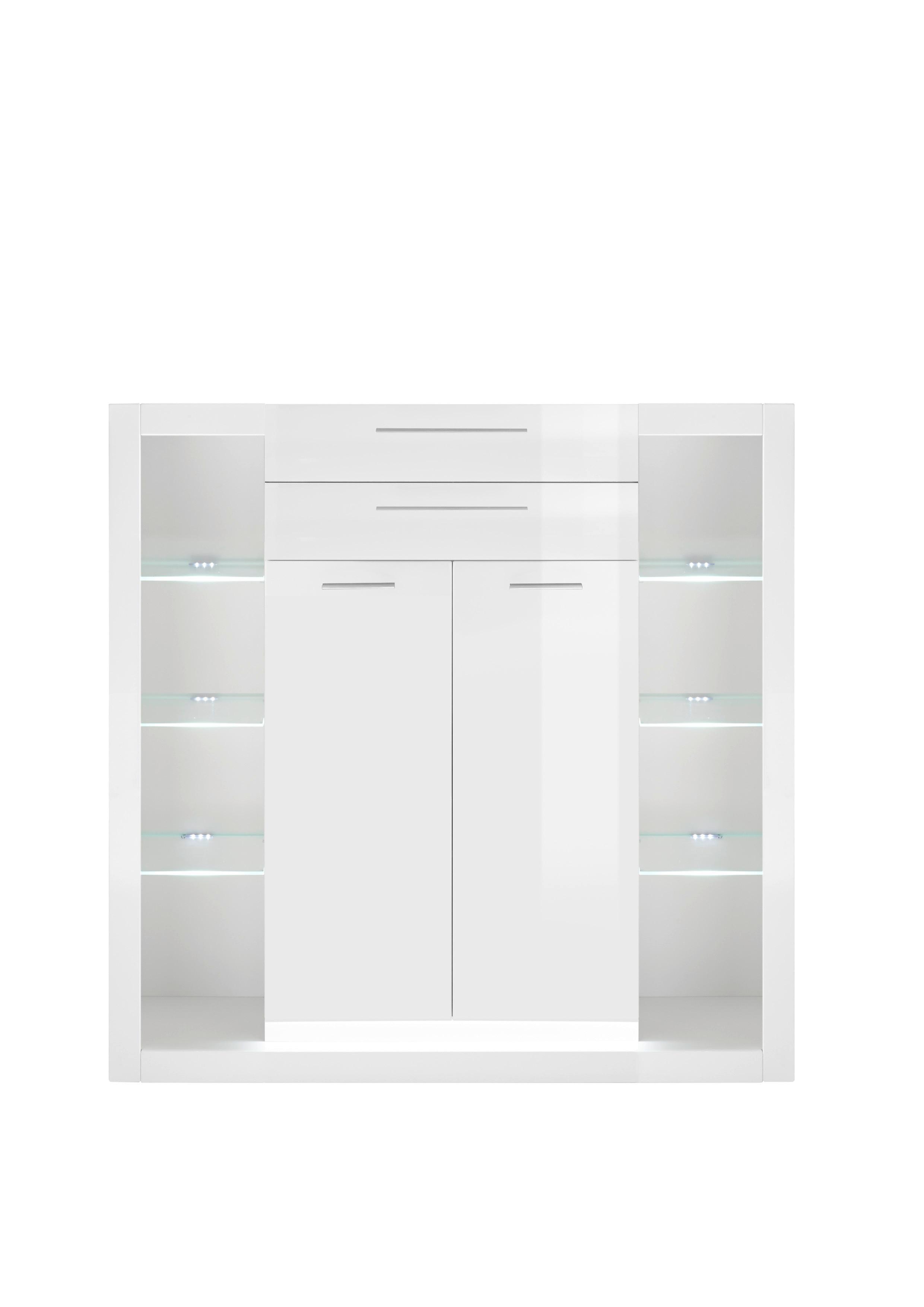 Highboard Meran Weiß B: 141 cm - Weiß Hochglanz/Weiß, Design, Glas/Holzwerkstoff (141/139/37cm) - MID.YOU