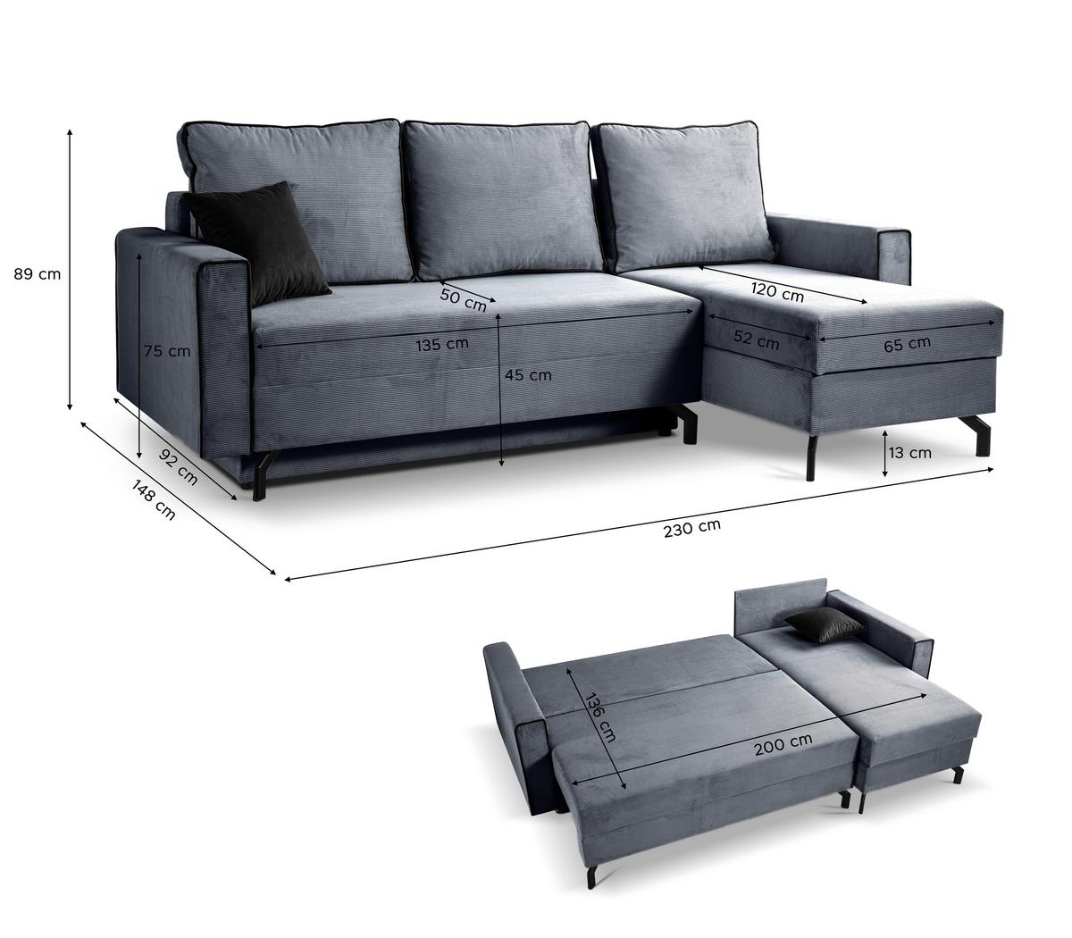 Ecksofa Marti Blaugrau S: 230x148cm - Blaugrau/Schwarz, Basics, Holz/Textil (230/148cm) - MID.YOU