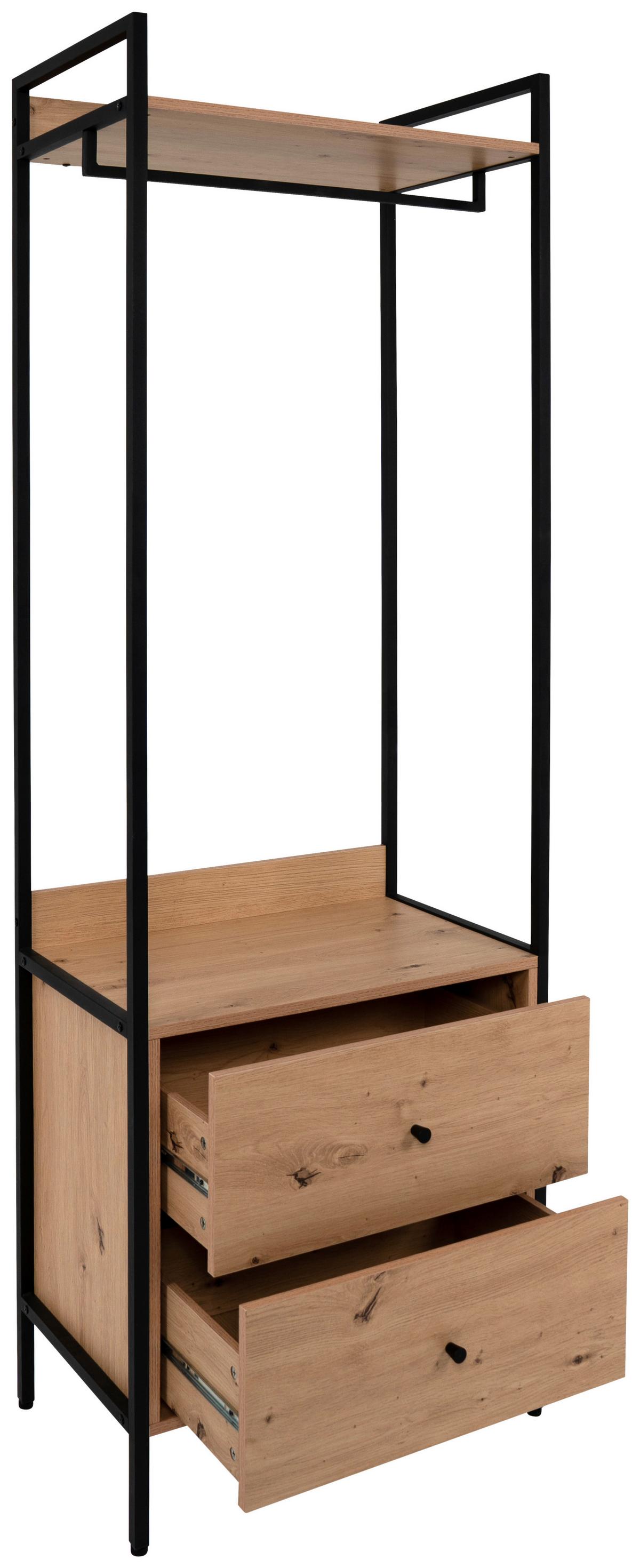 Garderobe Dhaka Eichefarben/schwarz B: 64 Cm - Schwarz, MODERN, Holzwerkstoff/Metall (64/190/40cm)