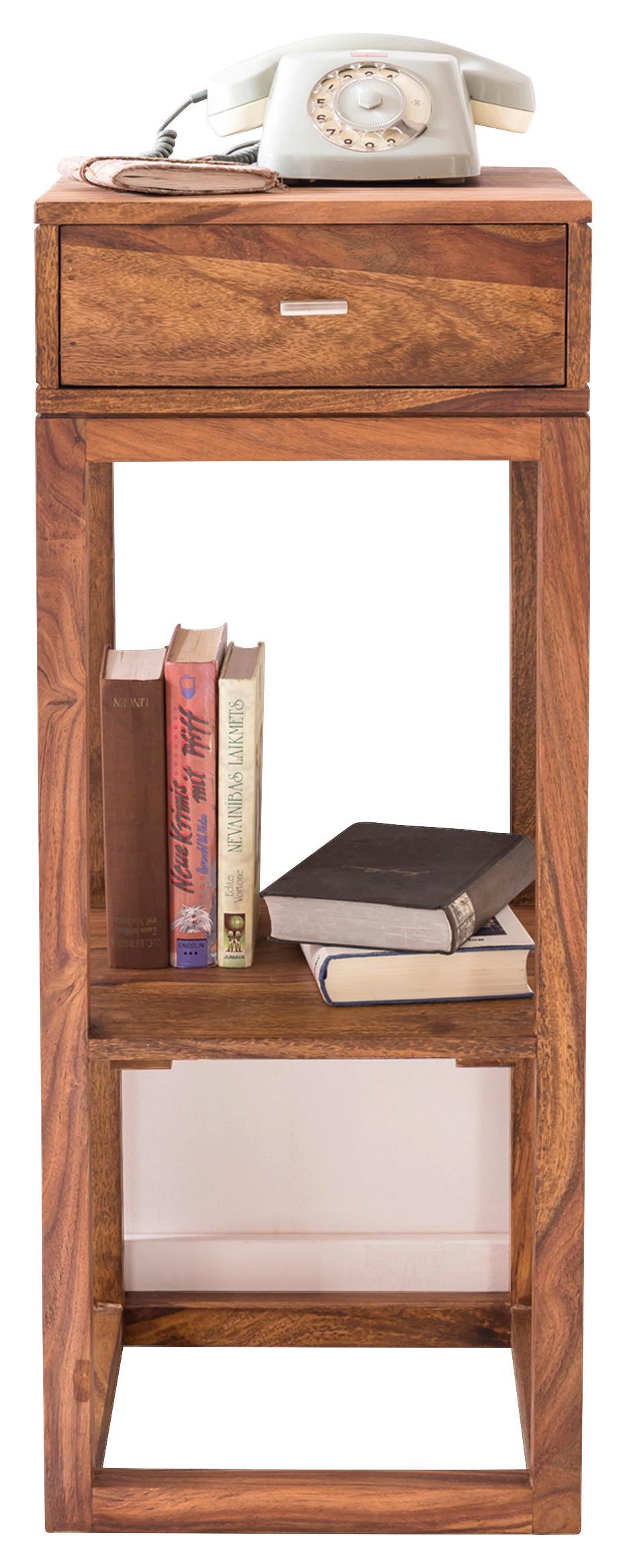 Beistelltisch Echtholz Mit Lade Mumbai, Sheesham - Sheeshamfarben, Design, Holz (35/35/90cm) - MID.YOU