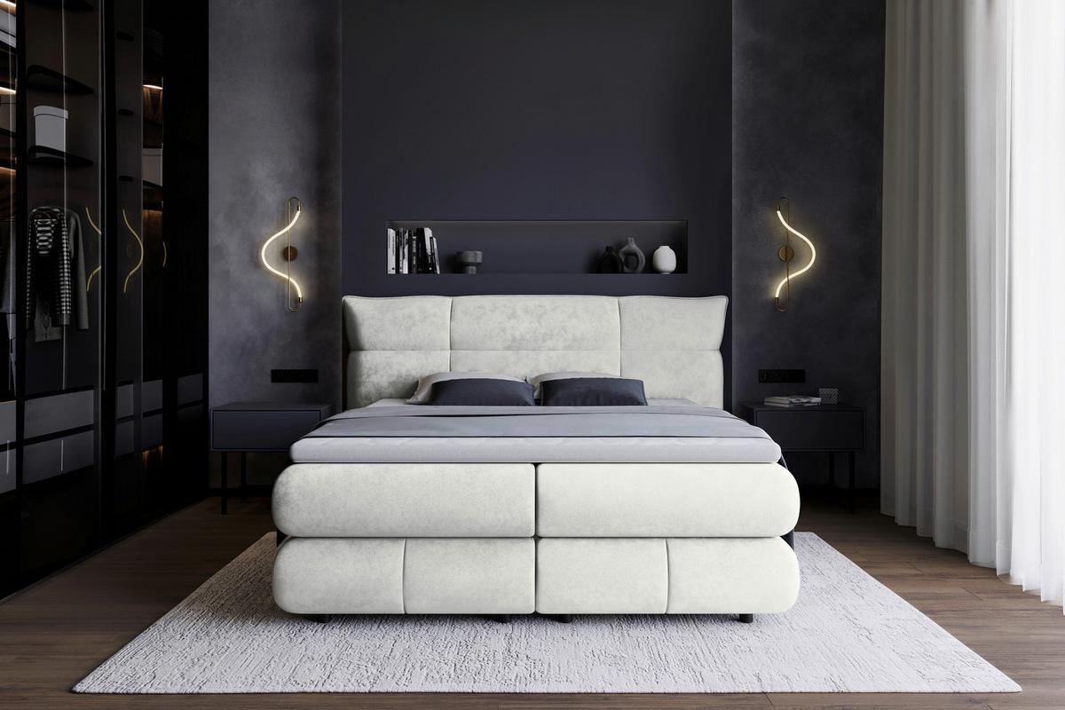 Boxspringbett Carmelo Creme 180x200 cm - Creme/Schwarz, Trend, Textil (180/200cm)
