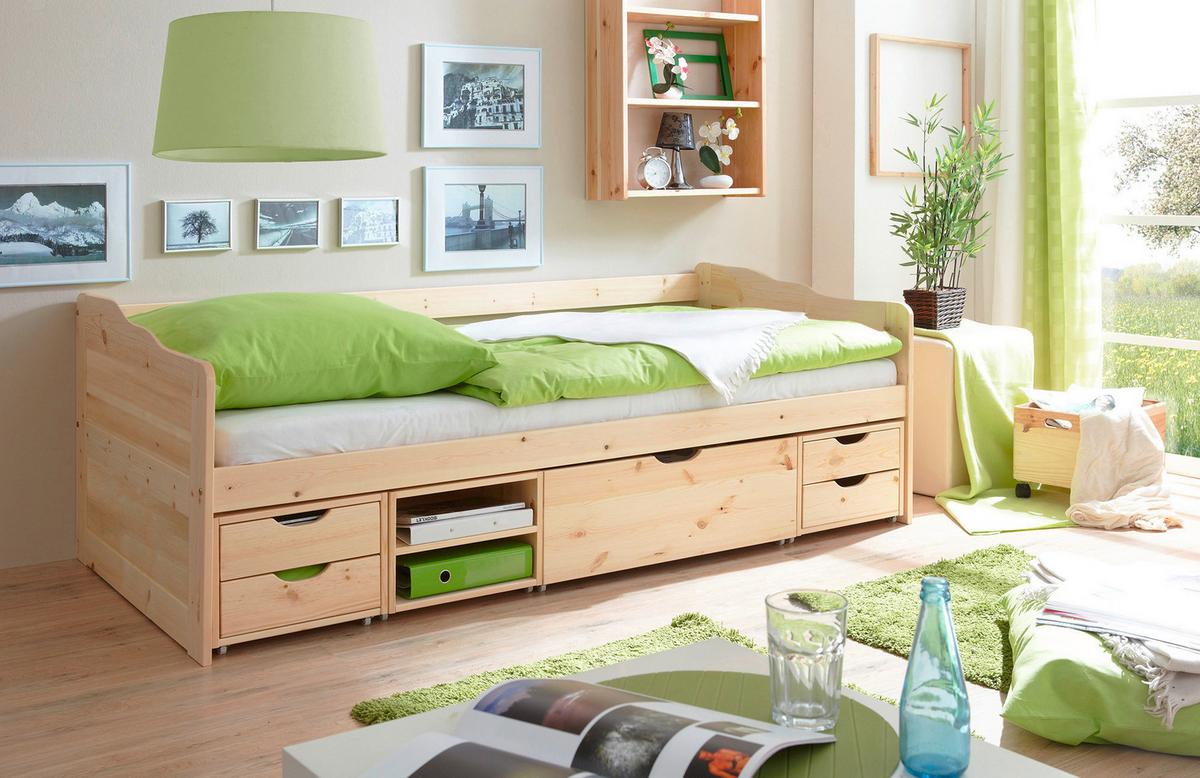 Stauraumbett Echtholz Massiv 90x200 Marlies, Kiefer Natur - Kieferfarben, MODERN, Holz (90/200cm) - MID.YOU