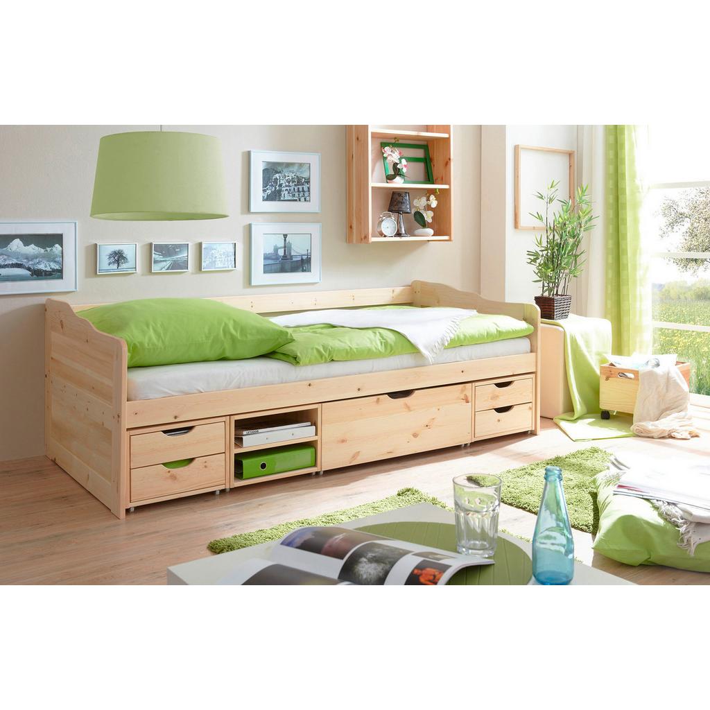 Stauraumbett Echtholz massiv 90x200 Marlies, Kiefer Natur