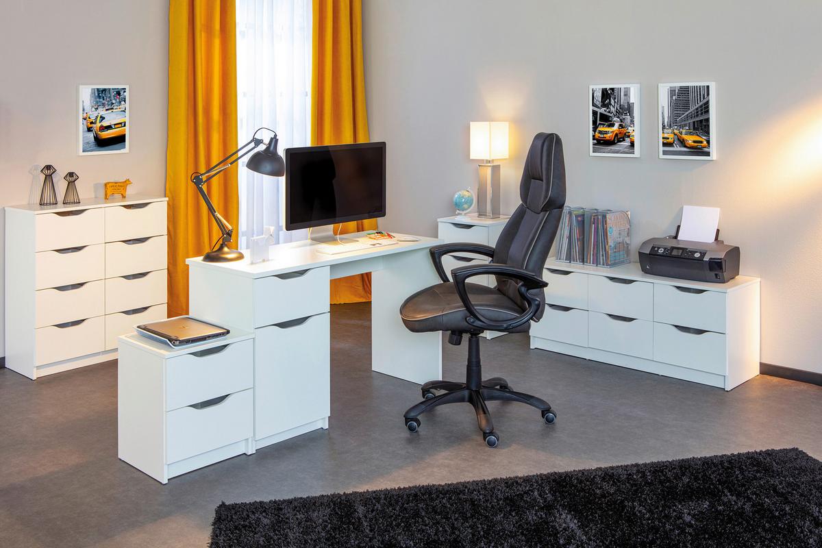 Schreibtisch mit Stauraum B: 115cm H 76cm Westphalen, Weiß - Weiß, KONVENTIONELL, Holzwerkstoff (115/55/76cm) - MID.YOU
