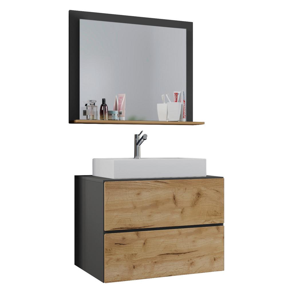 Badmöbel-Set 3--Teilig. Lendas B: 80 cm Anthrazit/Eiche Dekor