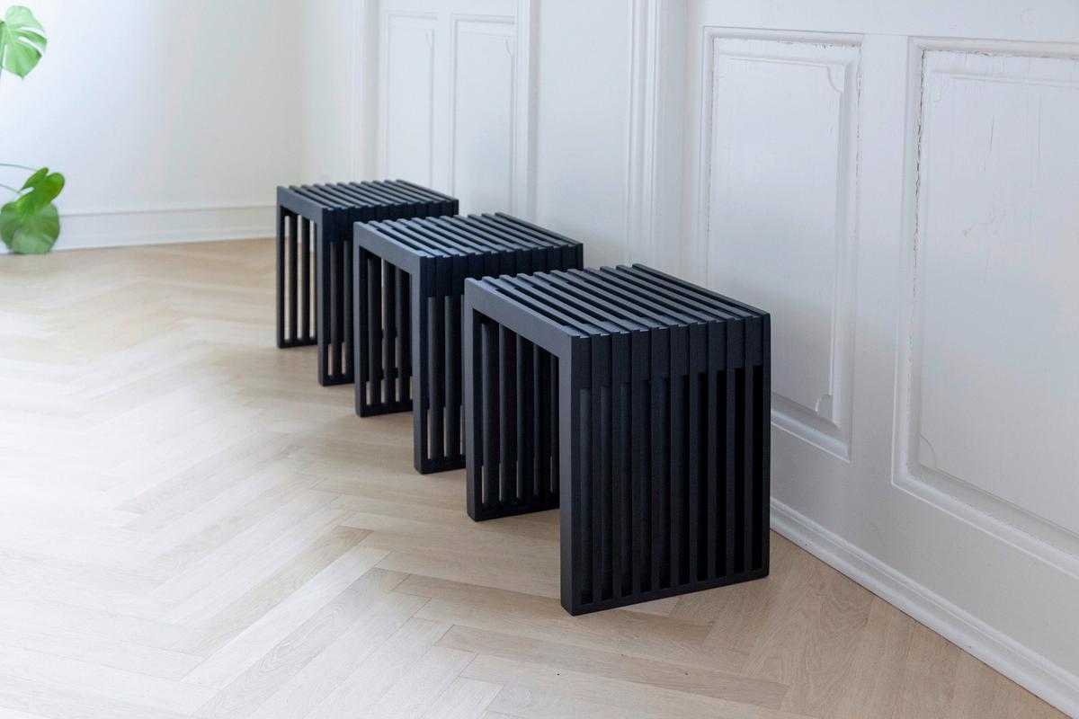 Hocker Rib - Schwarz, KONVENTIONELL, Holz (45/43/35cm) - MID.YOU