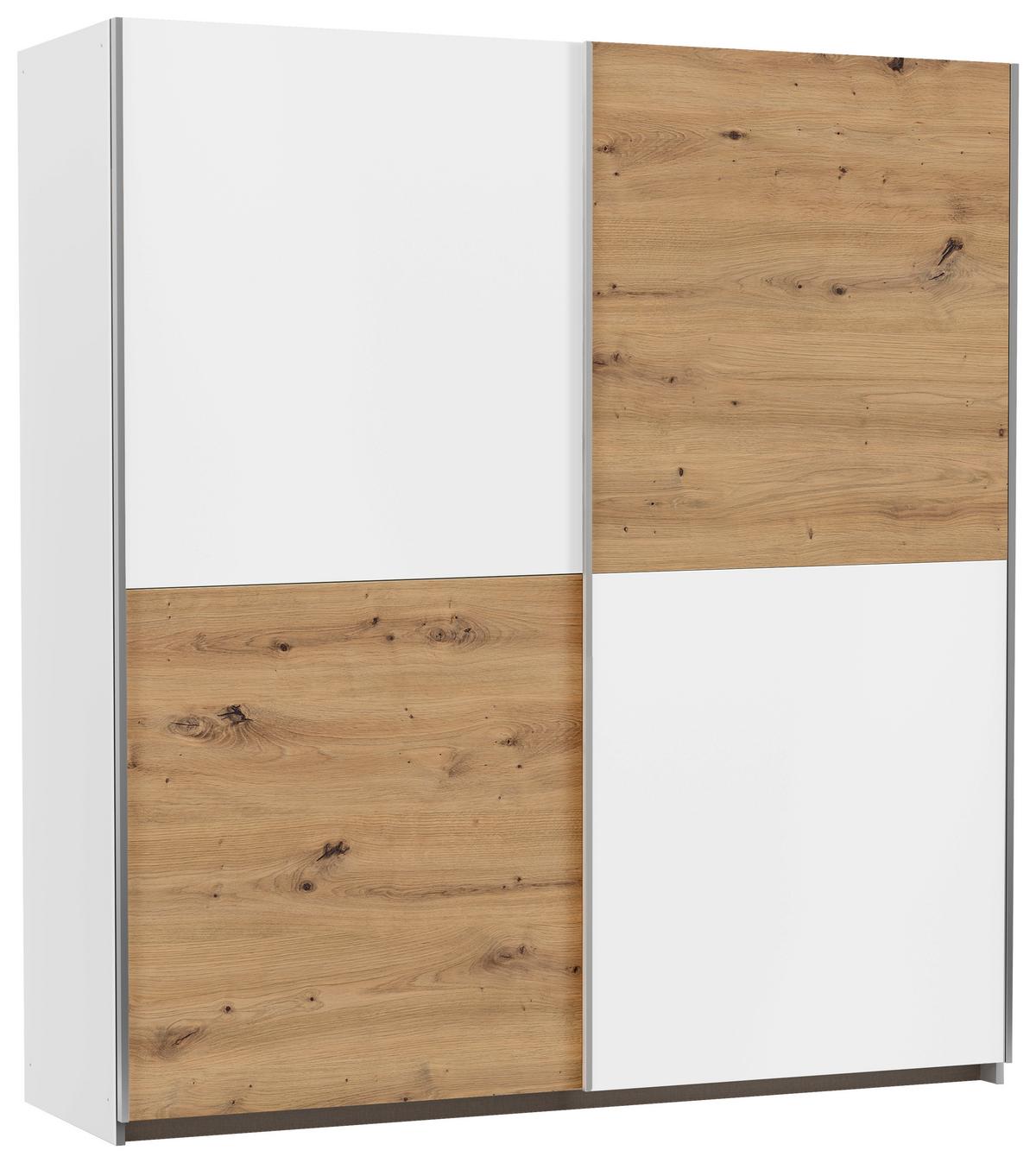 Schwebetürenschrank B: 175 cm Mars Weiße/Eiche Dekor - Weiß/Eiche Artisan, KONVENTIONELL, Holzwerkstoff (175/191/59cm)