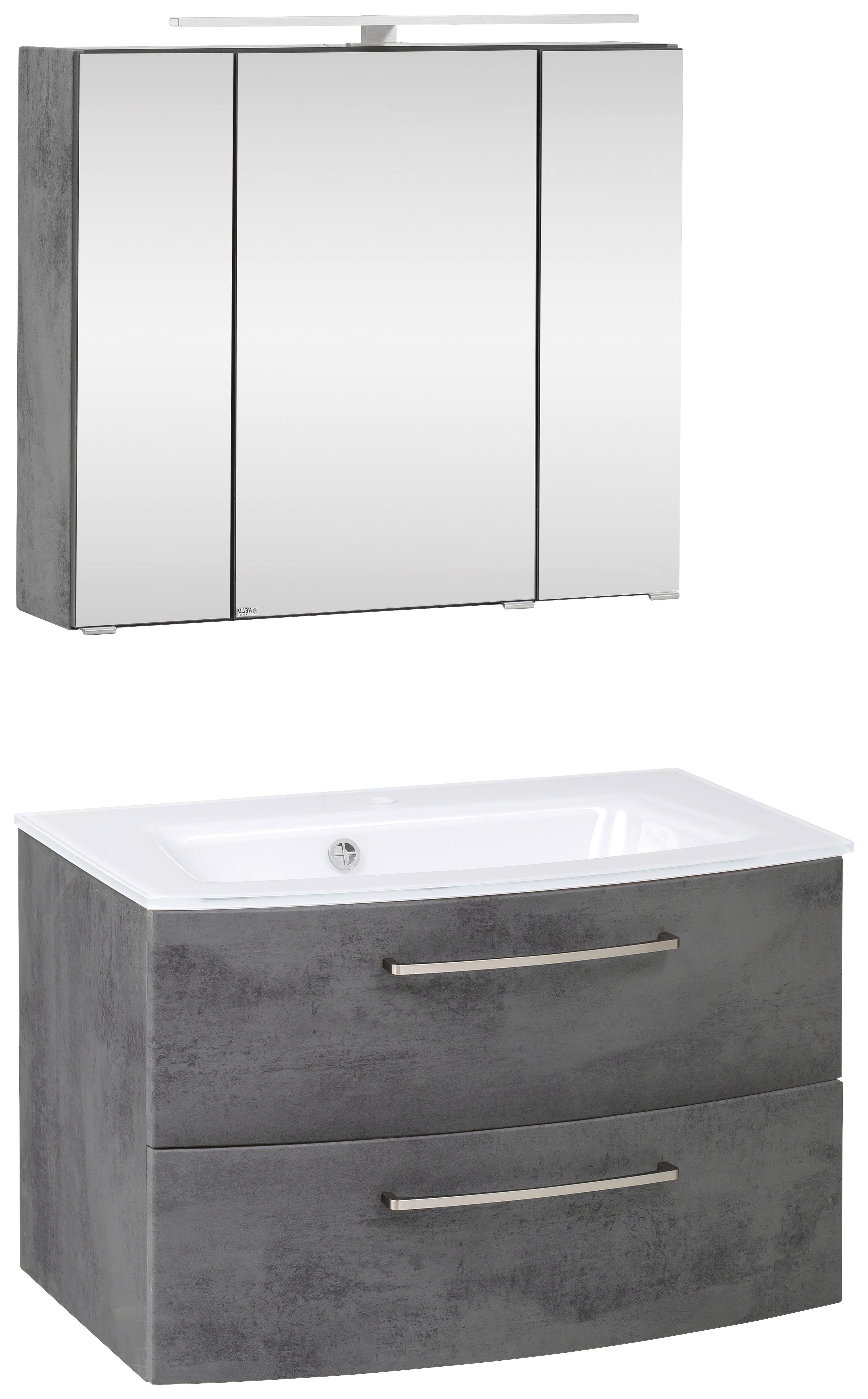 Badmöbel-Set 3-Tlg inkl. LED Stockholm 80cm Weiß - Dunkelgrau/Weiß, KONVENTIONELL, Holzwerkstoff (80cm) - Held