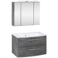 Badmöbel-set 3-tlg Inkl. Led Stockholm 80cm Weiß - Dunkelgrau/Weiß, KONVENTIONELL, Holzwerkstoff (80cm) - Held