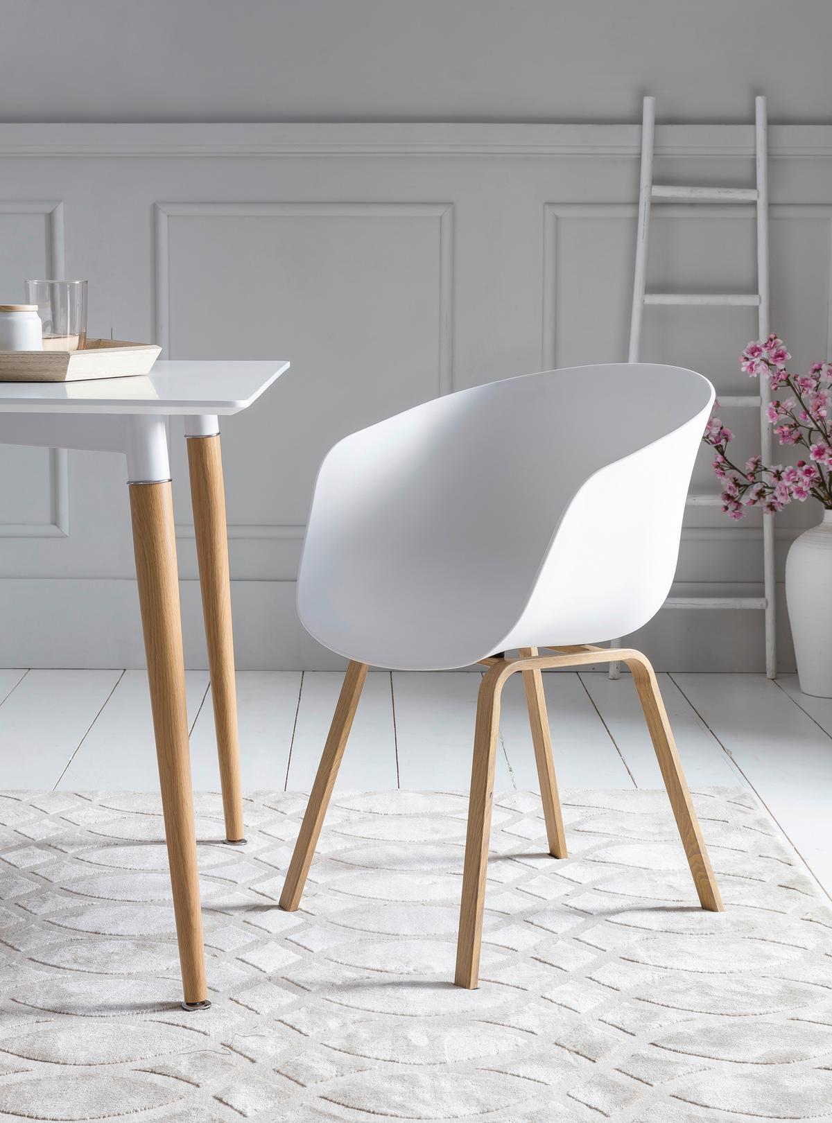 Armlehnstuhl-Set Weiß B: 54,5 cm - Weiß/Naturfarben, MODERN, Kunststoff/Metall (54,5/77,5/54cm) - Livetastic